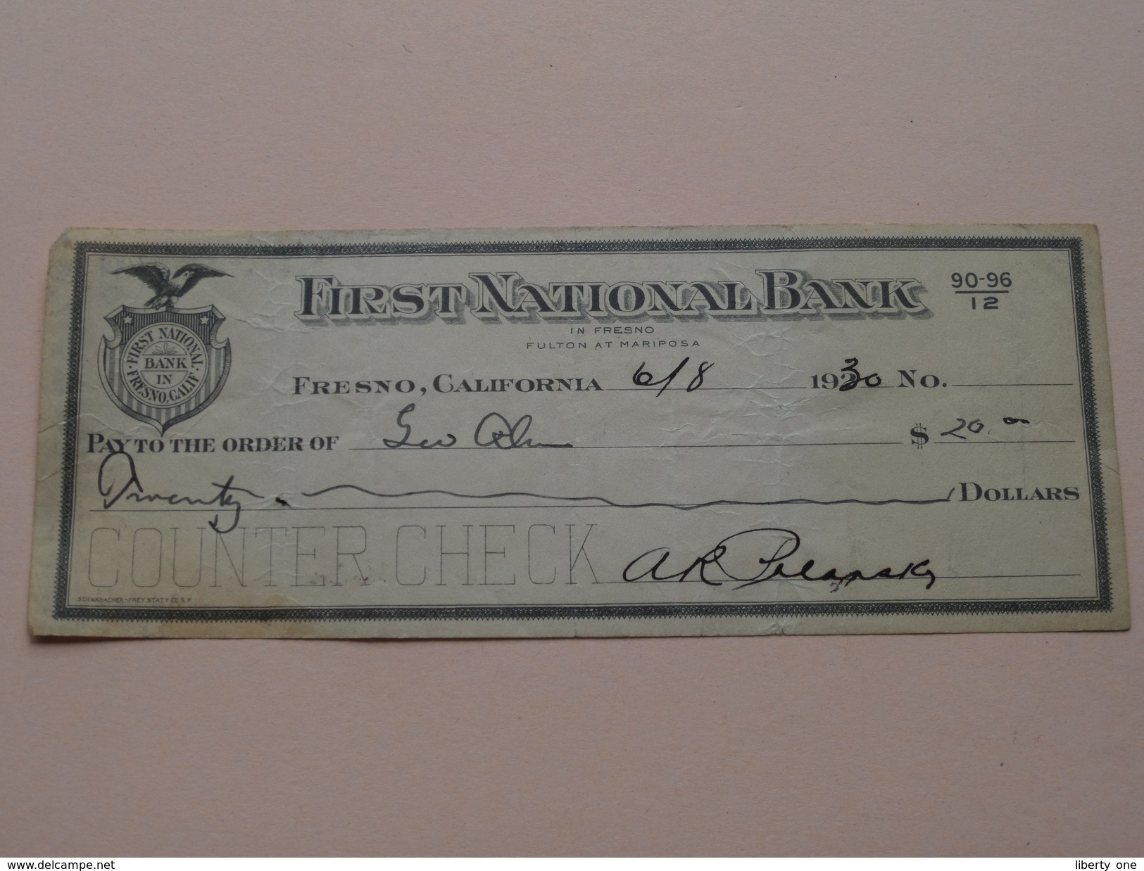 FRESNO Ca - FIRST NATIONAL BANK ( Order ) Anno 1930 ( Zie Foto Details ) !! - USA