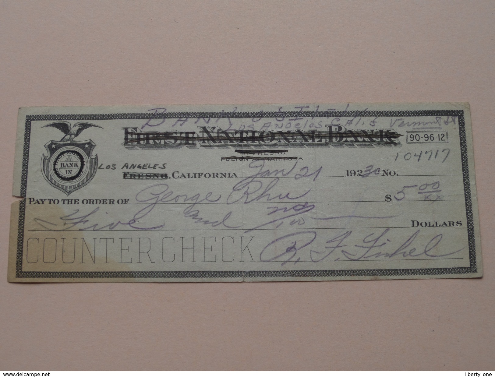 FRESNO Ca - FIRST NATIONAL BANK ( Order ) Anno 1930 ( Zie Foto Details ) !! - United States