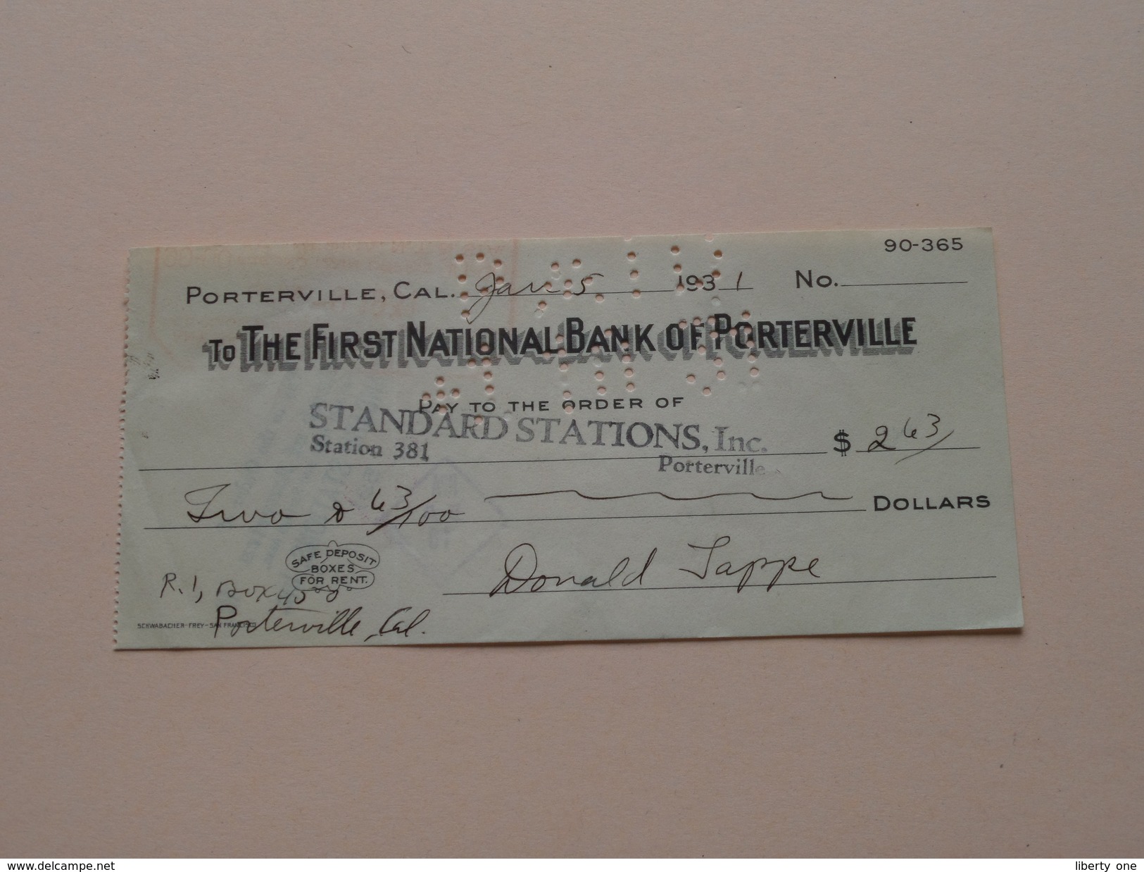 The FIRST NATIONAL BANK Of PORTERVILLE California ( Order ) Anno 1931 ( Zie Foto Details ) !! - Verenigde Staten