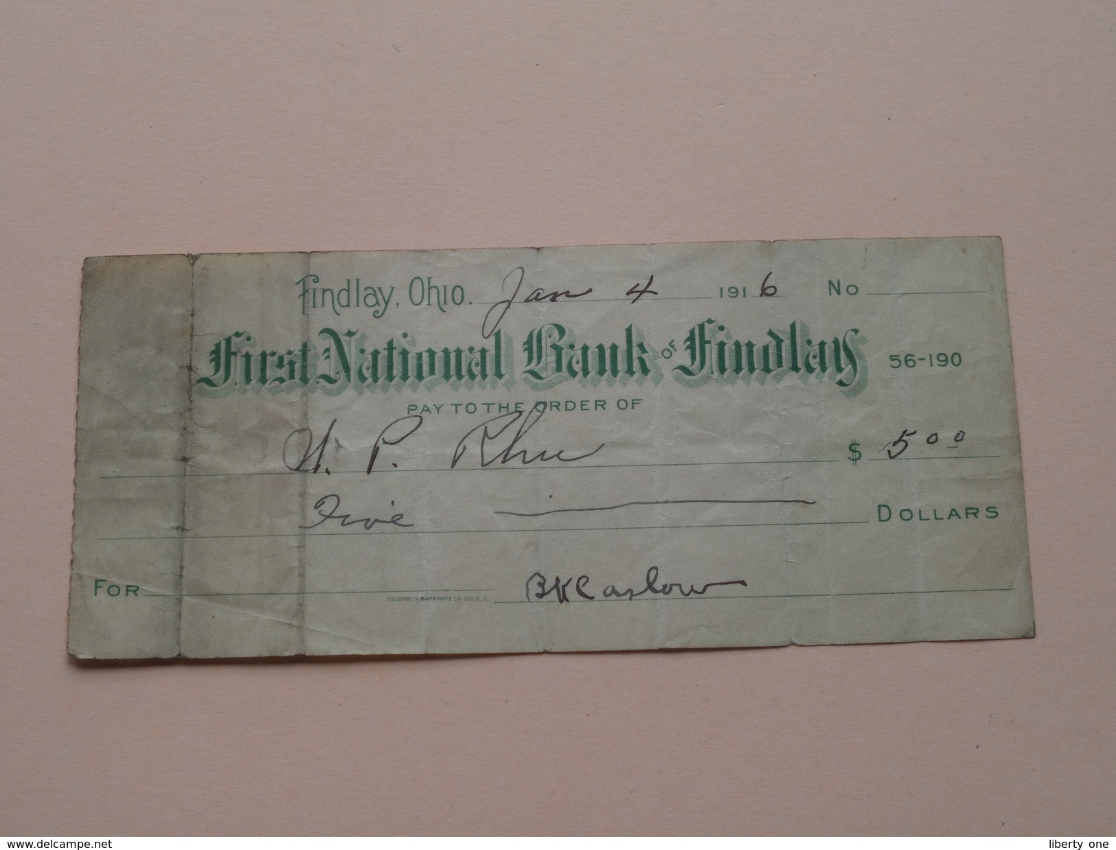 FIRST NATIONAL BANK Of FINDLAY Ohio ( Order ) Anno 1916 ( Zie Foto Details ) !! - Verenigde Staten