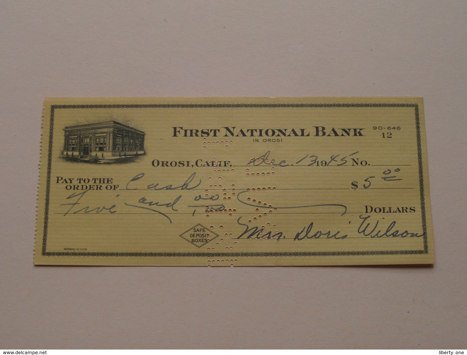 FIRST NATIONAL BANK In OROSI ( Order ) Anno 1945 ( Zie Foto Details ) !! - Estados Unidos