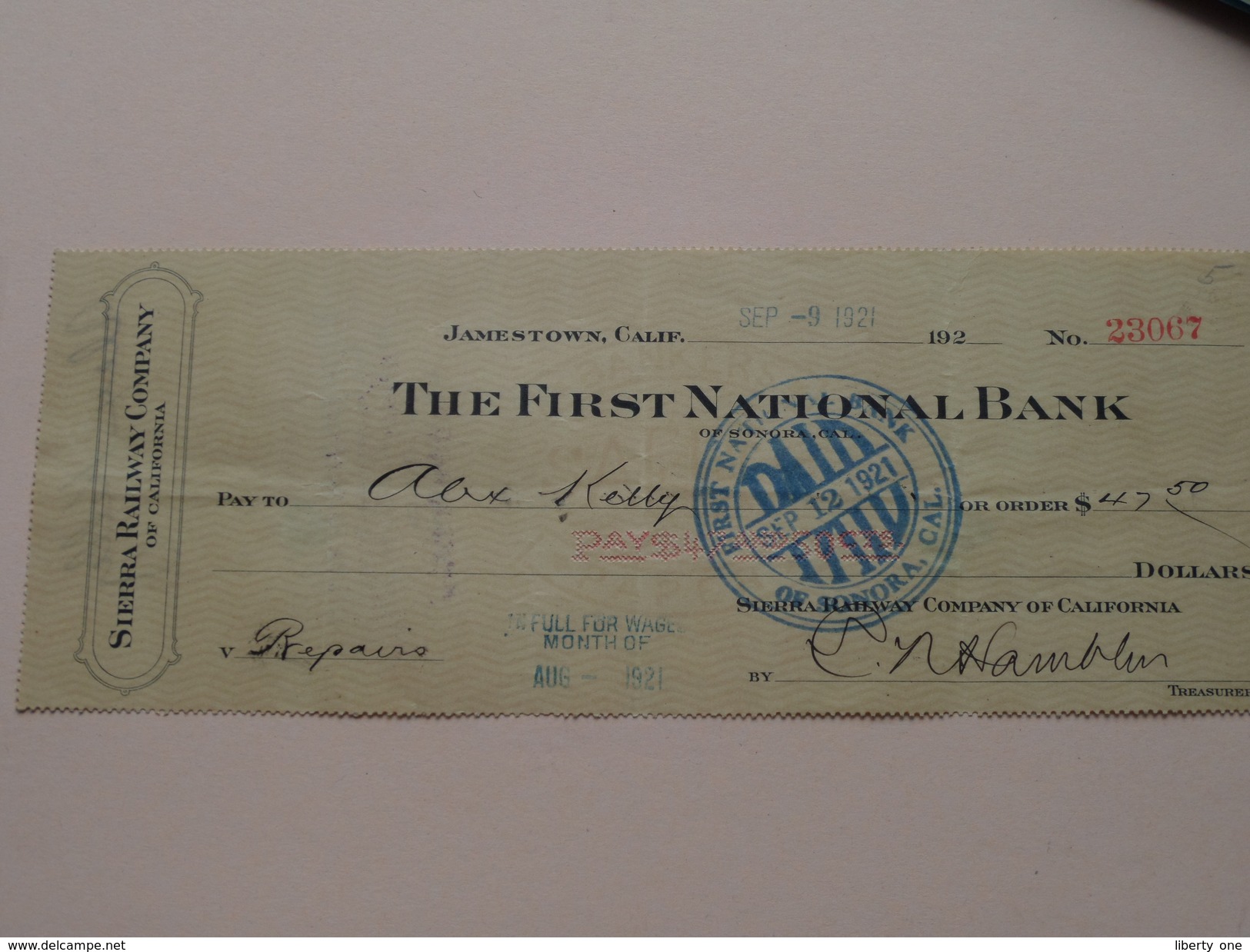 The FIRST NATIONAL BANK Of SONORA California ( Order ) Anno 1921 ( Zie Foto Details ) !! - Stati Uniti