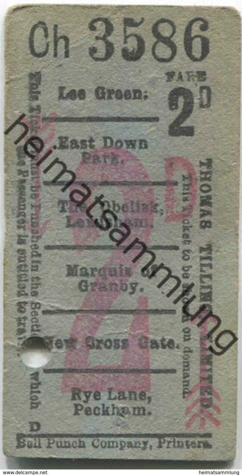 England - London - Thomas Tilling Limited - Ticket - Fahrschein - Europa