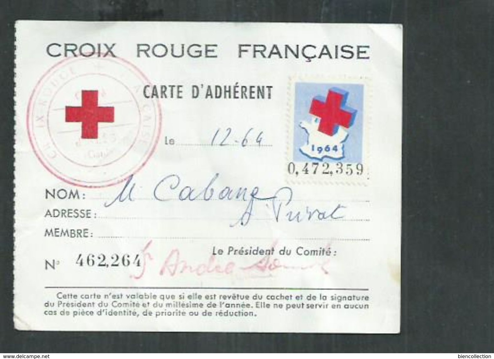 France. Carte D'adhérent Croix Rouge 1964 Avec Vignettes. Alès (Gard) 1964 - Croix Rouge