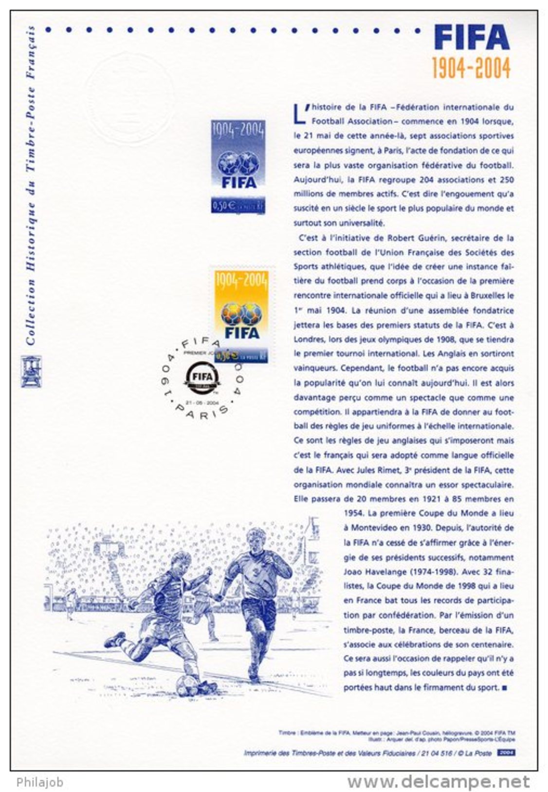 " 100 ANS DE LA FIFA " Sur  Document Philatélique Officiel De 2004 (Prix à La Poste = 5.00 €) : N° YT 3671. DPO - Otros & Sin Clasificación