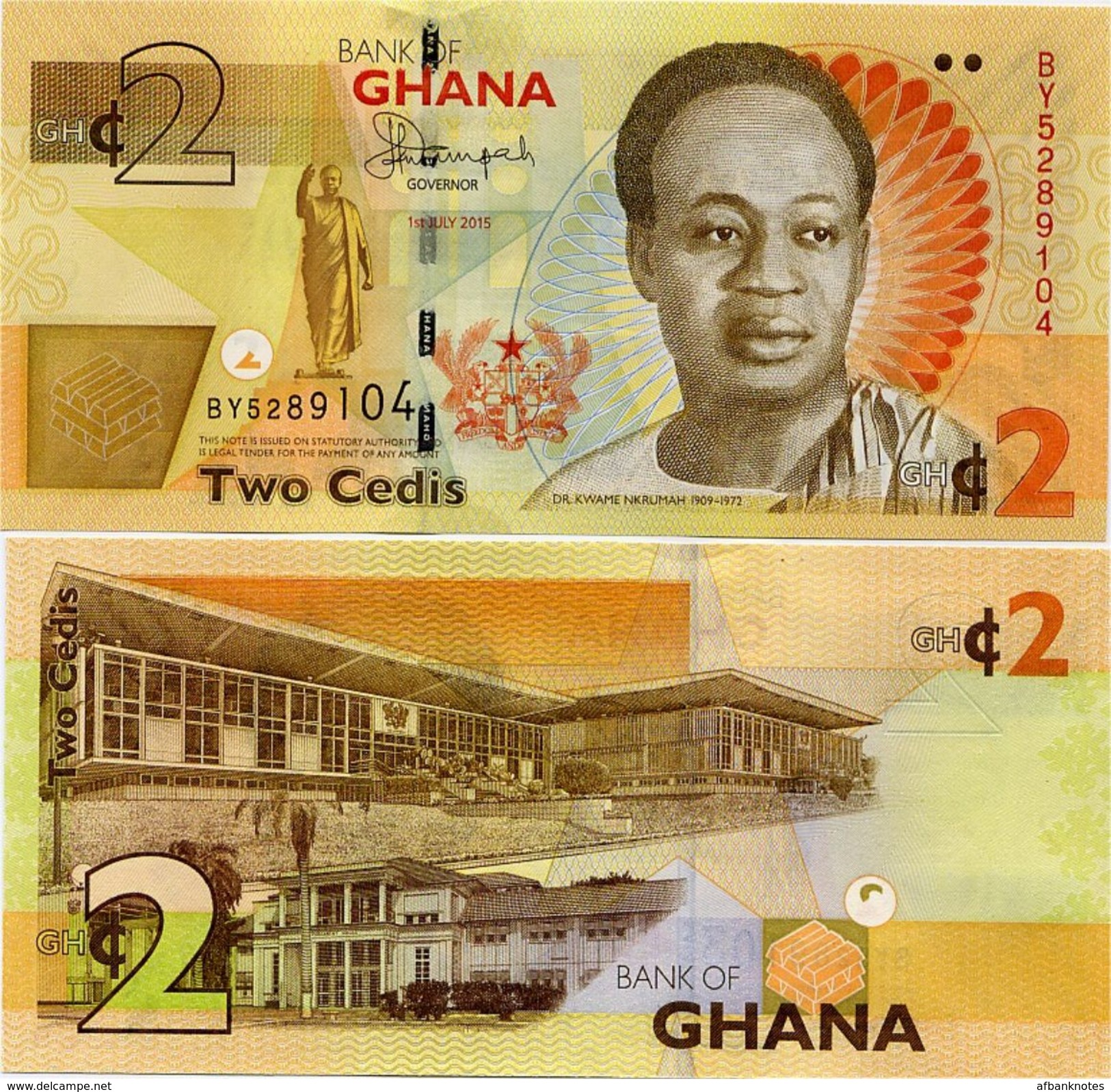 GHANA       2 Cedis       P-37Ad       1.7.2015       UNC - Ghana