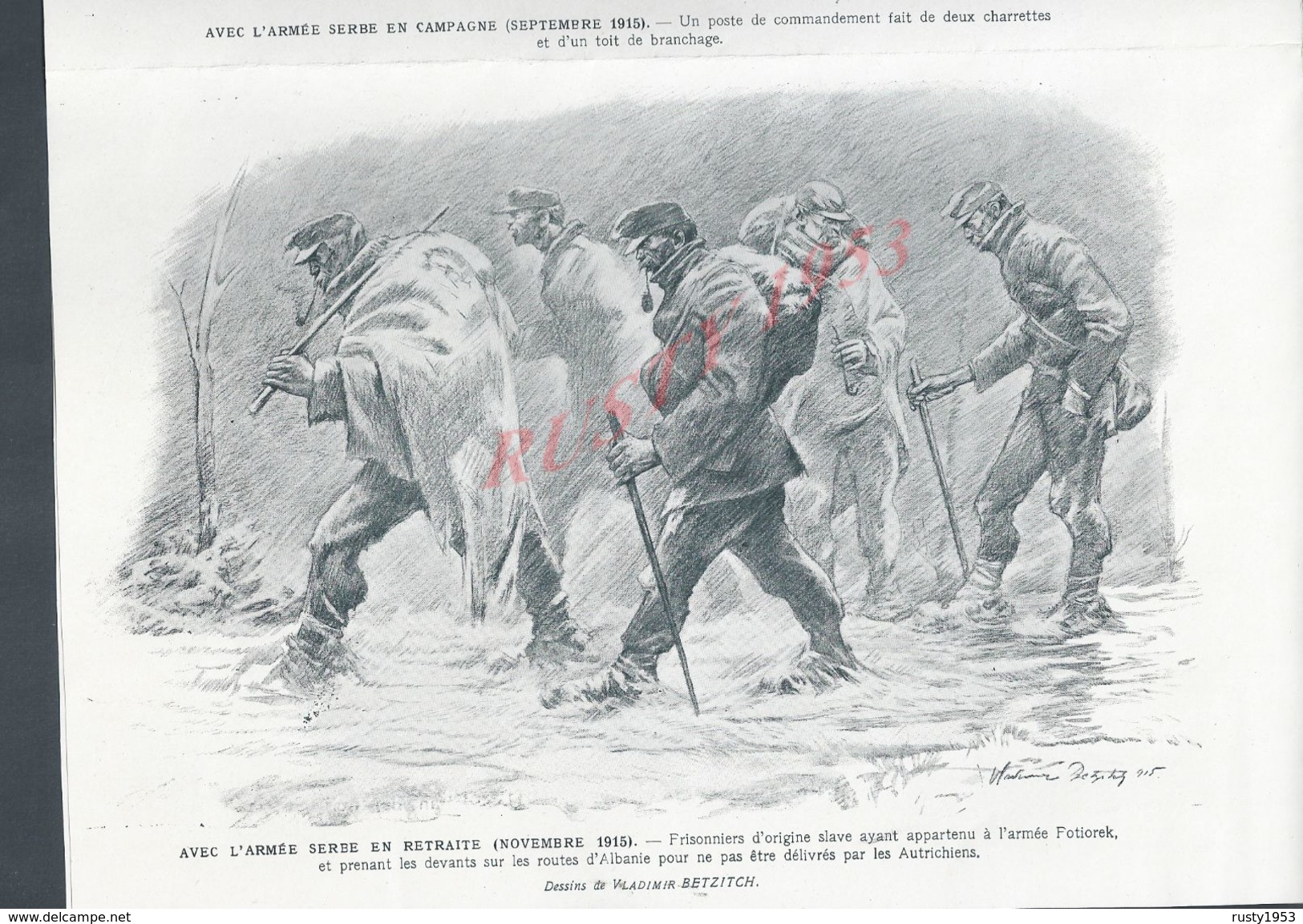 MILITARIA 14/18 COUPURE DE PRESSE TYPES DE SOLDATS SERBES REPRO AQUARELLES V. BETZITCH 2 PAGES : - 1914-18