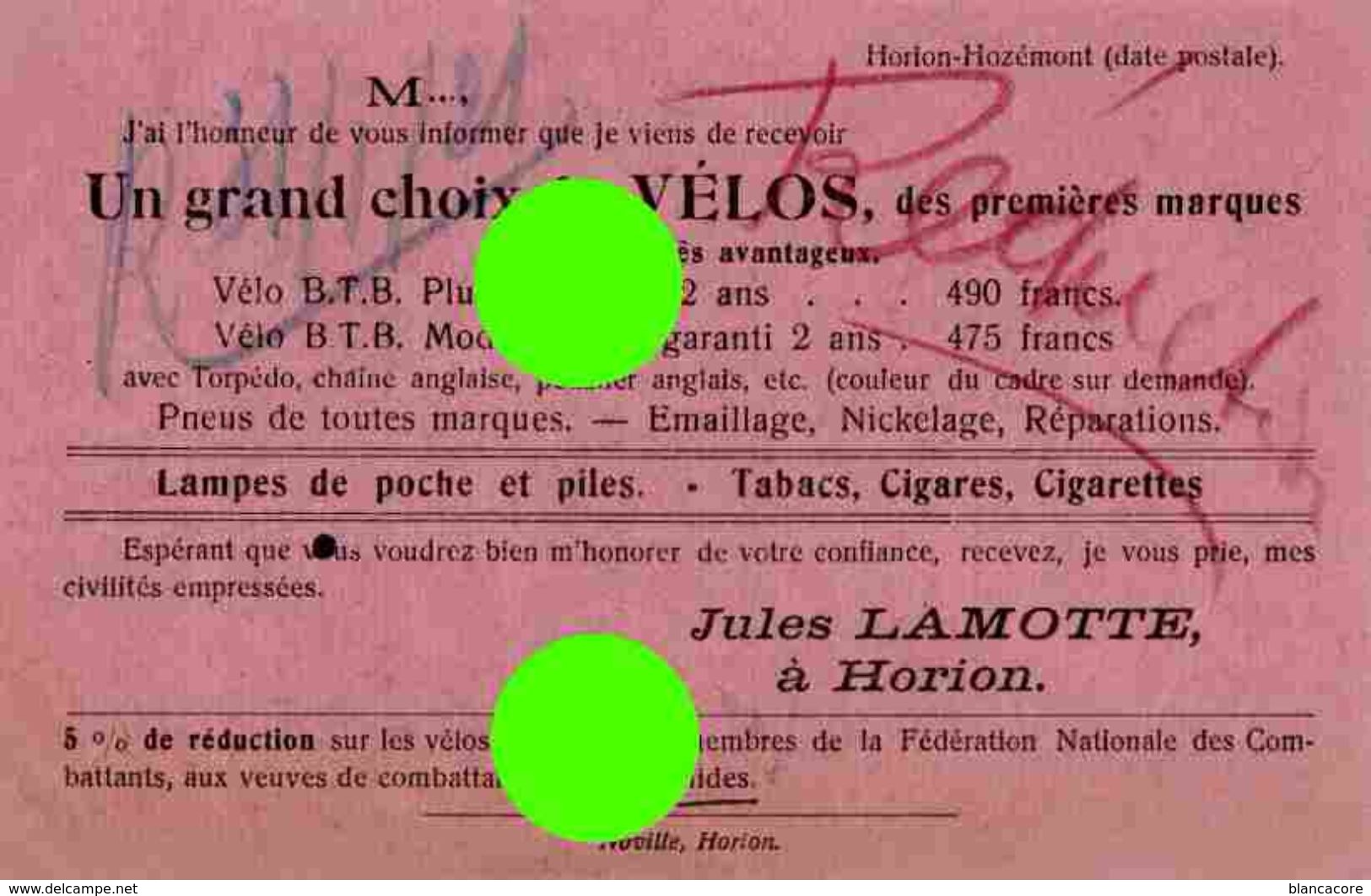 HORION HOZEMONT 1921Jules Lamotte Vélos Vélo Cycles Cycle / RARE - Grâce-Hollogne