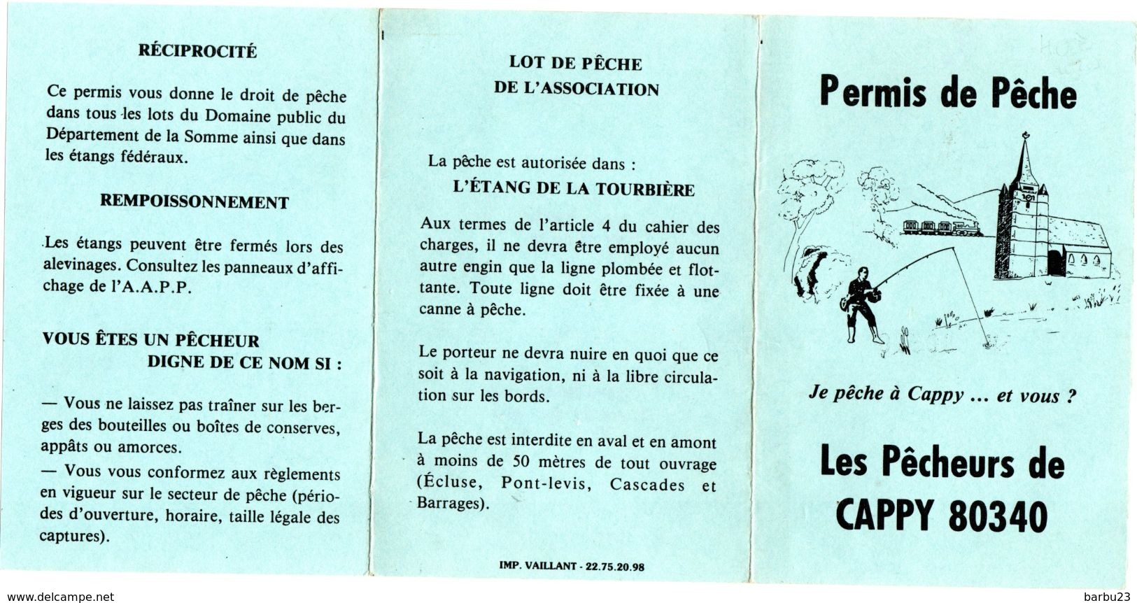 PERMIS DE PÊCHE 1992 SOMME Les Pêcheurs De Cappy   Timbre Fiscal Taxe Piscicole - Autres & Non Classés