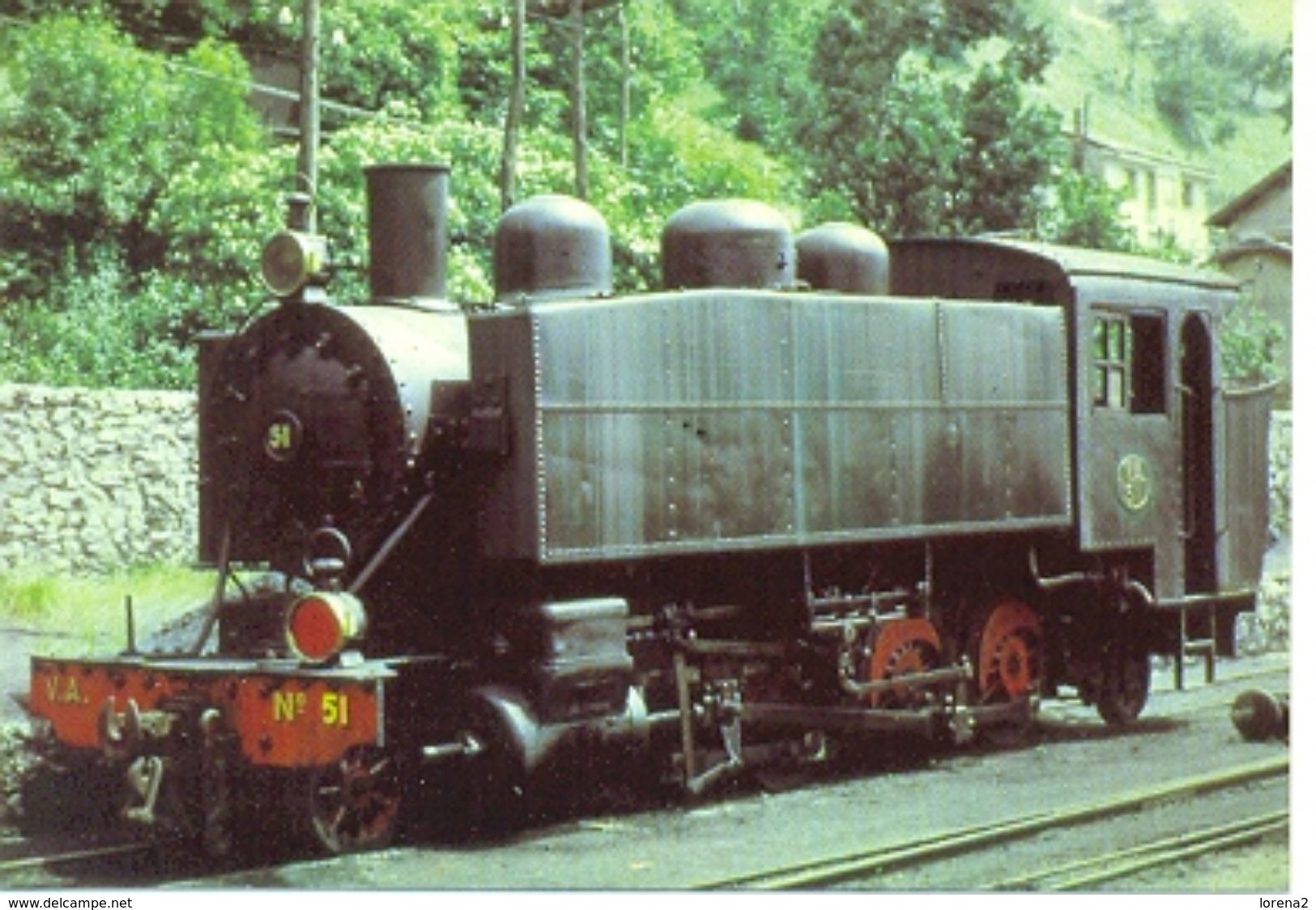 Postal FC. Vasco Asturiano. Locomotora Vapor 1-4-1- T Nº 51. Ref. 7f-1739 - Trenes