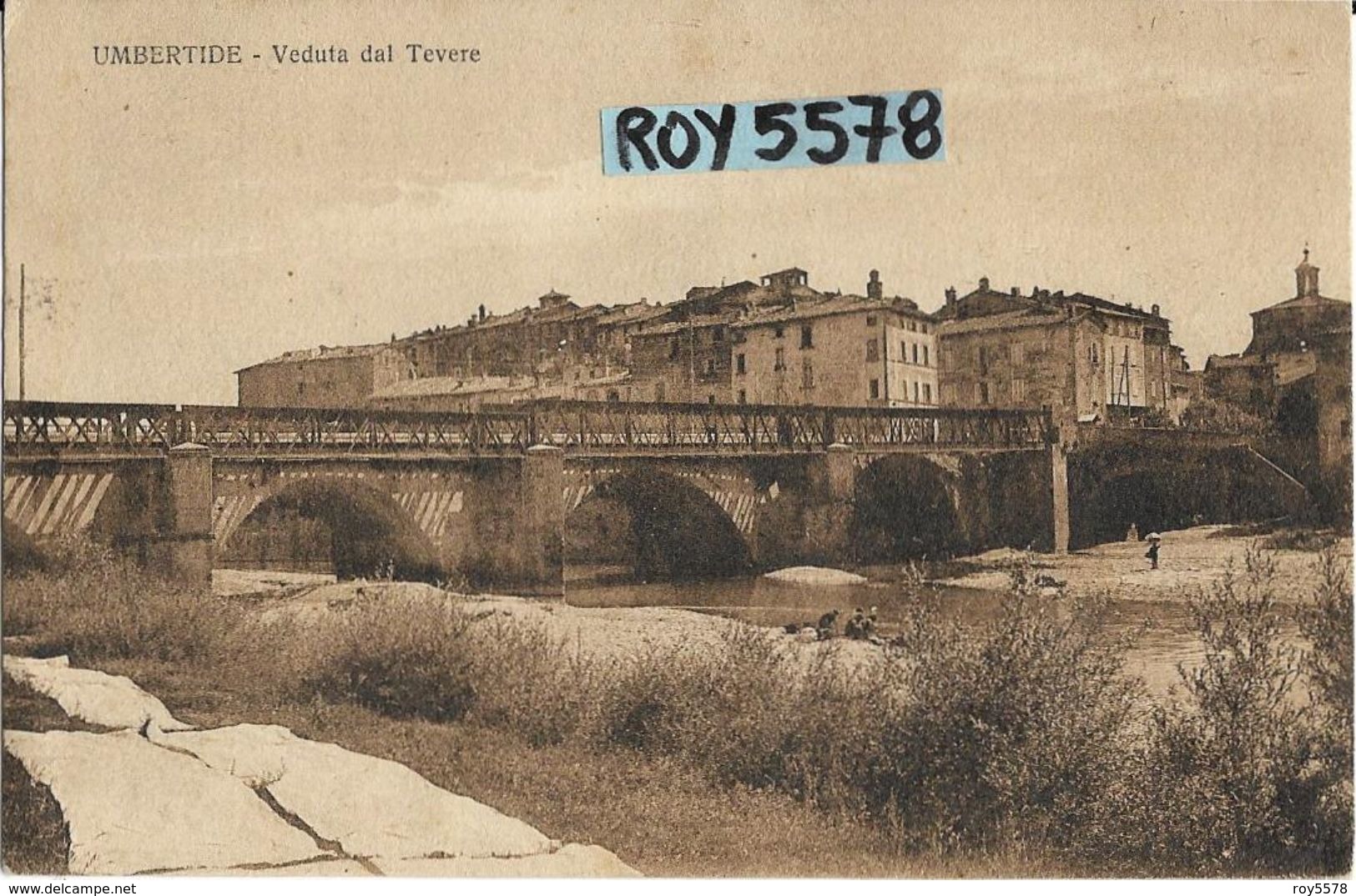 Umbria-terni-umbertide Veduta Dal Tevere Veduta Parte Citta' Ponte Di Ferro Donne Lavandaie A Fiume Primi 900 - Altri & Non Classificati