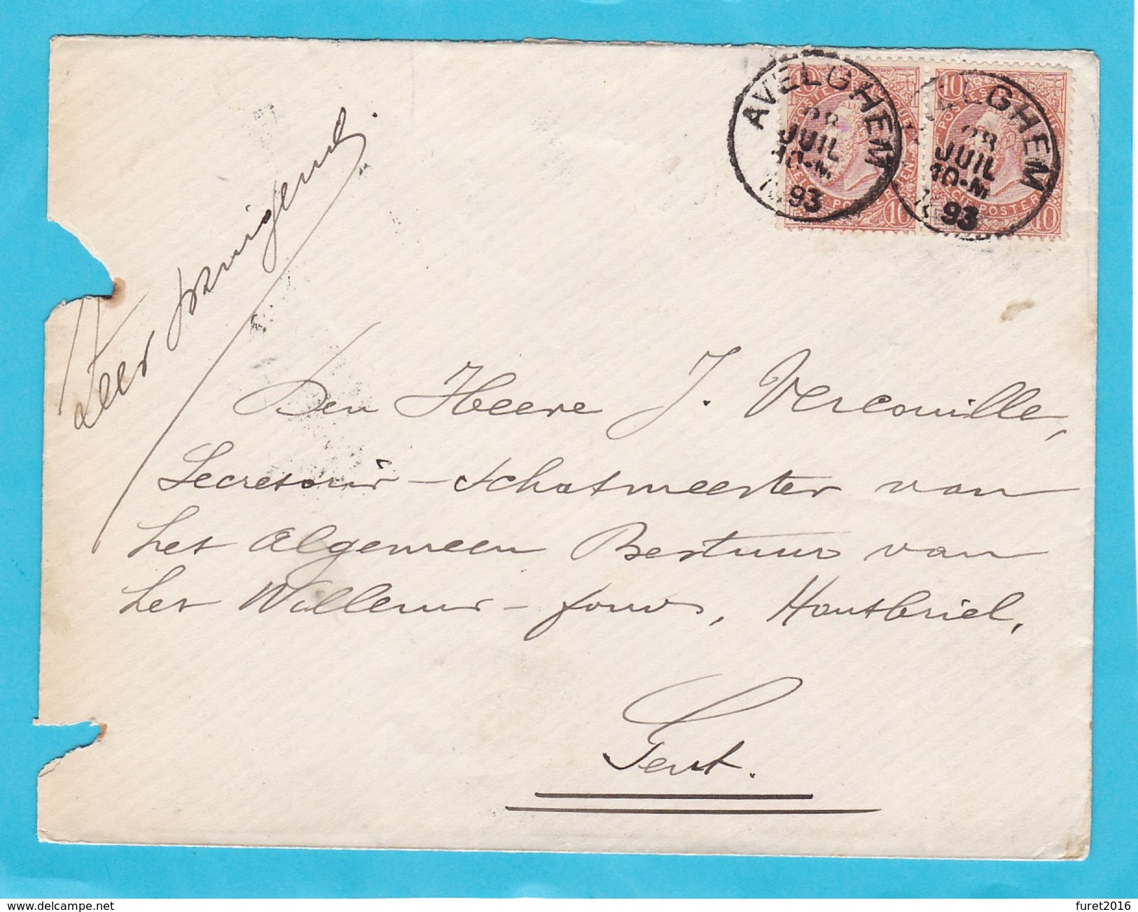 N° 57 ( 2 ) / Envel. De AVELGHEM  (lsc ) - 1893-1900 Fine Barbe