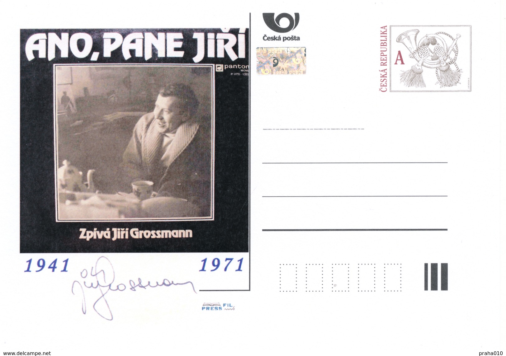 Tschech. Rep. / Ganzsachen (Pre2016/32) Jiri Grossmann (1941-1971), Tschechischer Komiker, Sänger, Theaterautor - Bandes Dessinées