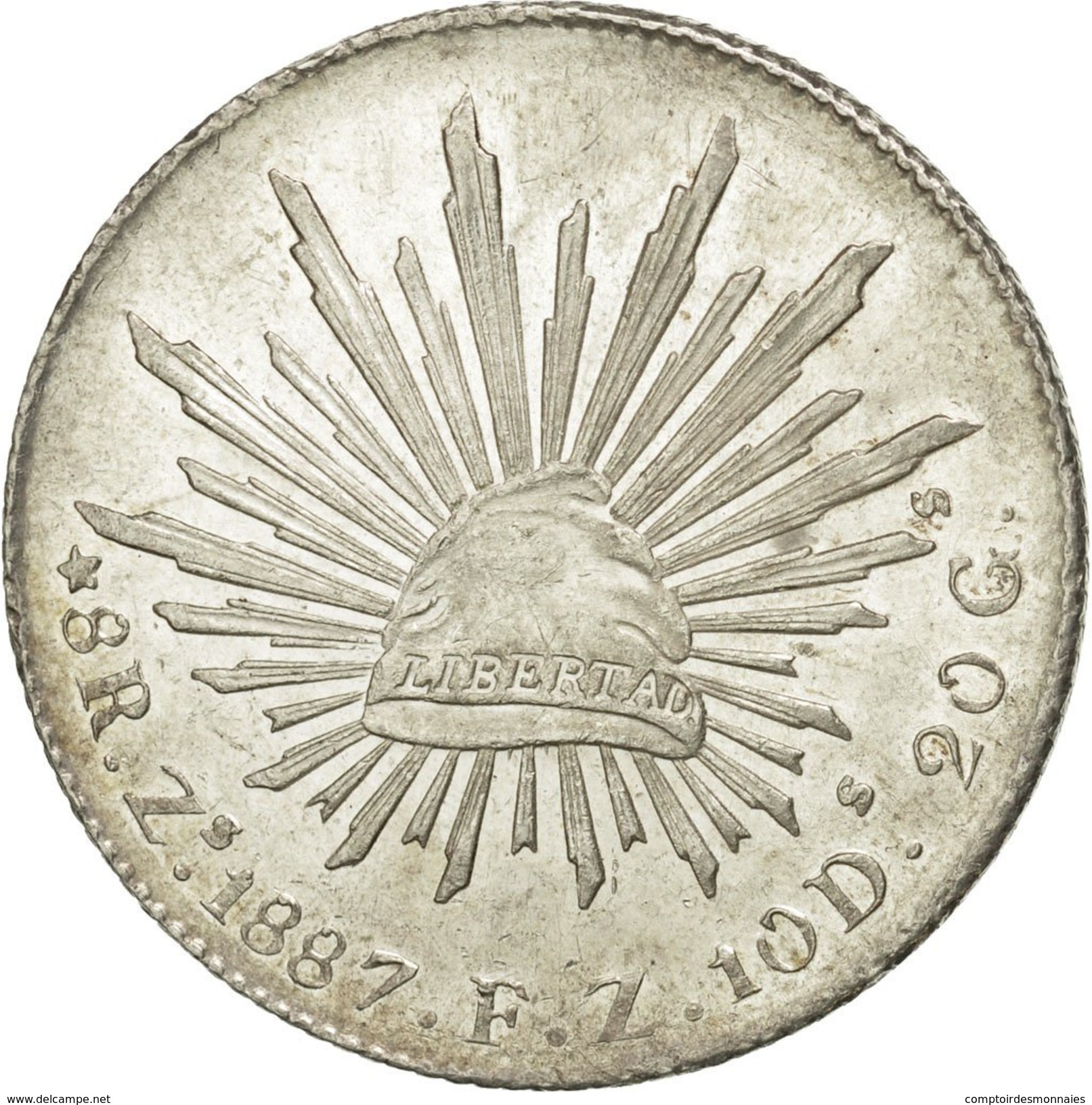 Mexique, 8 Réales, 1887, Zacatecas, SPL, Argent, KM:377.13 - Mexico