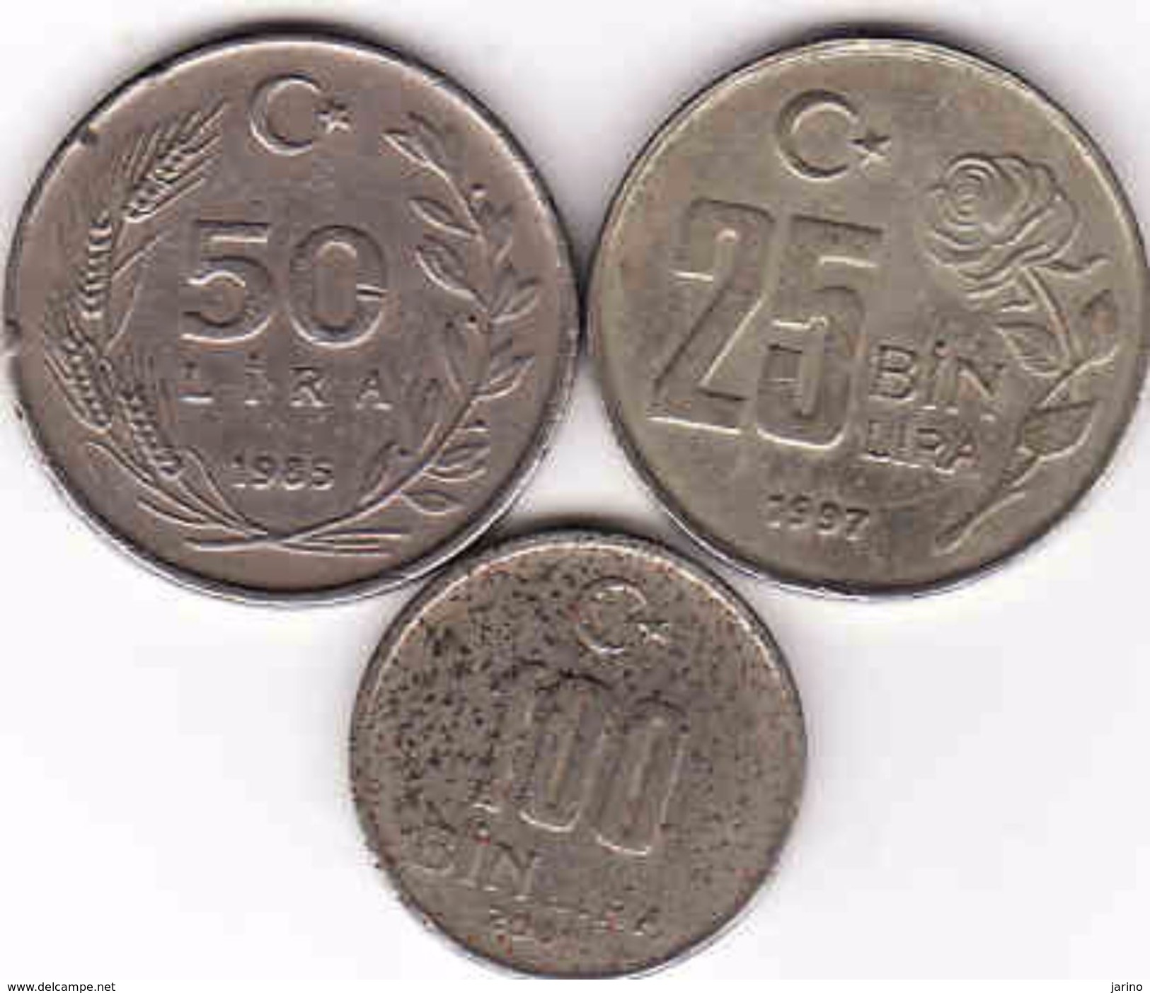 Turkey, 25 Lira 1997 + 50 Lira 1985 + 100 Lira 2001 - Turkije
