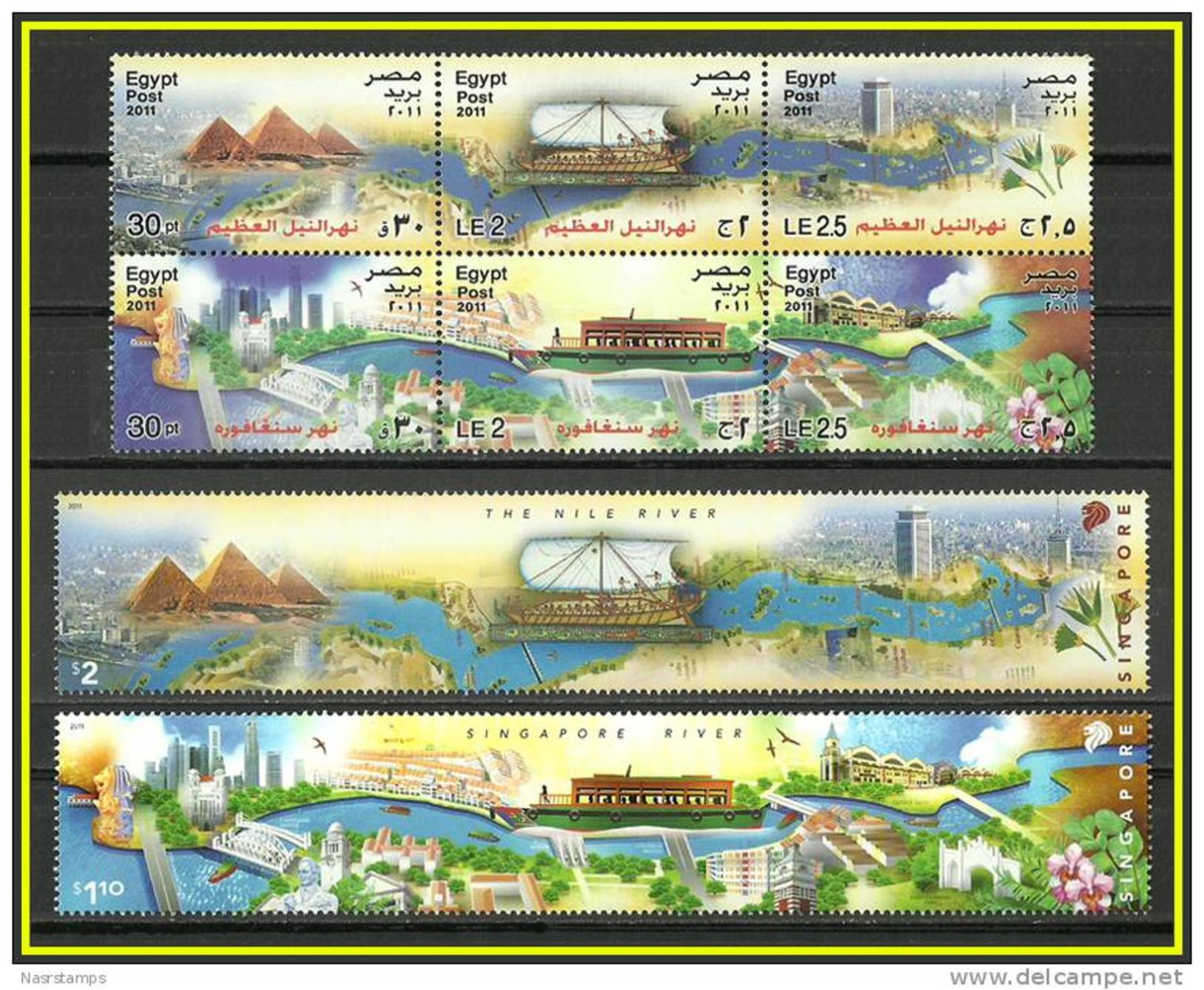 Egypt 2011 - Both Issues ( Joint Issue - Both Egypt & Singapore Issues - River Of Both ) - Set Of 6 - MNH (**) - Nuevos