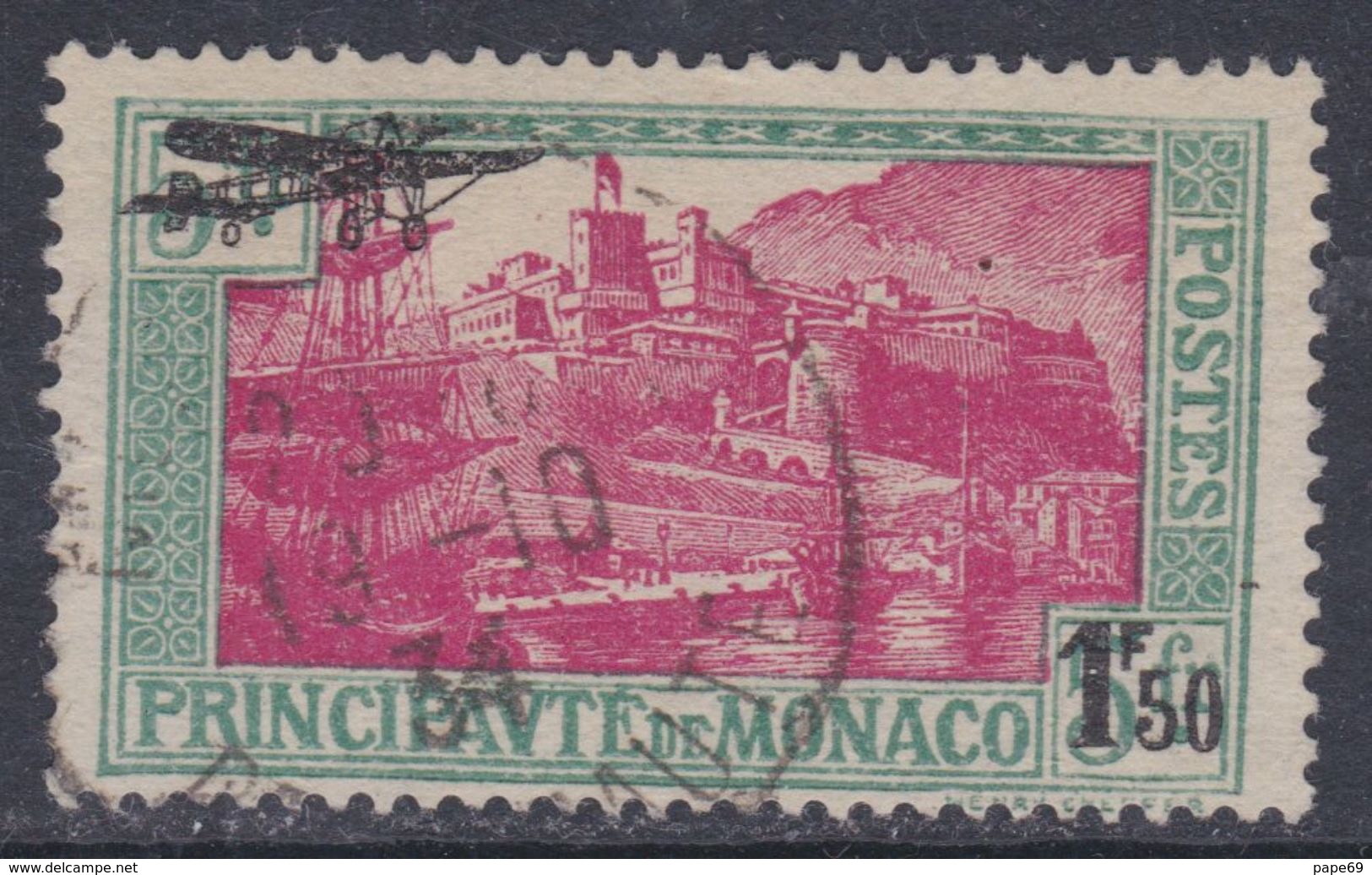 Monaco PA N° 1 O  : 1 F. 50 Sur 5 F. Vert Et Rose-lilas Oblitération Moyenne Sinon TB - Airmail