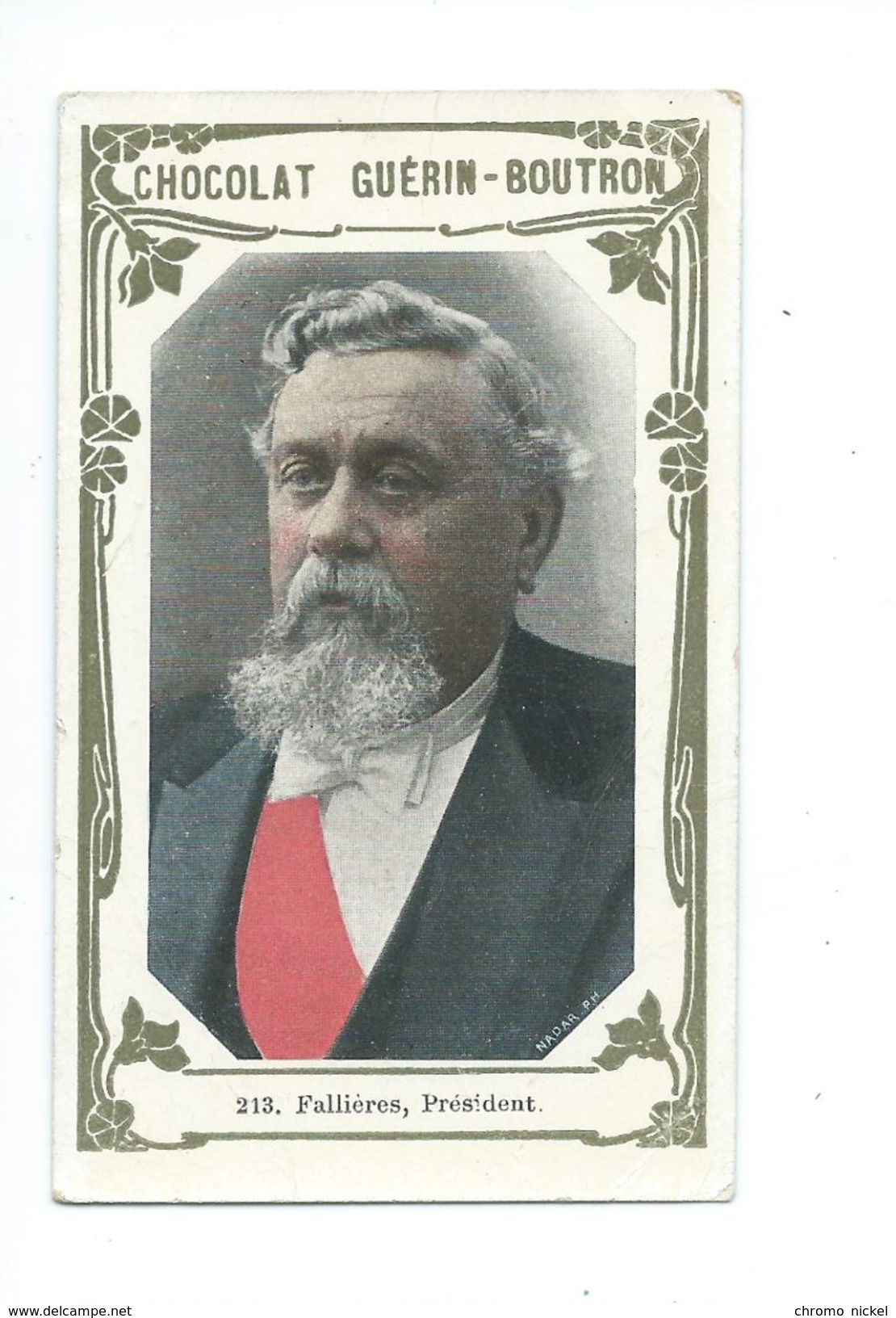 Fallières Président De La République Célébrités Chromo Bien  103 X 62 Mm  Pub: Guérin-Boutron - Guerin Boutron