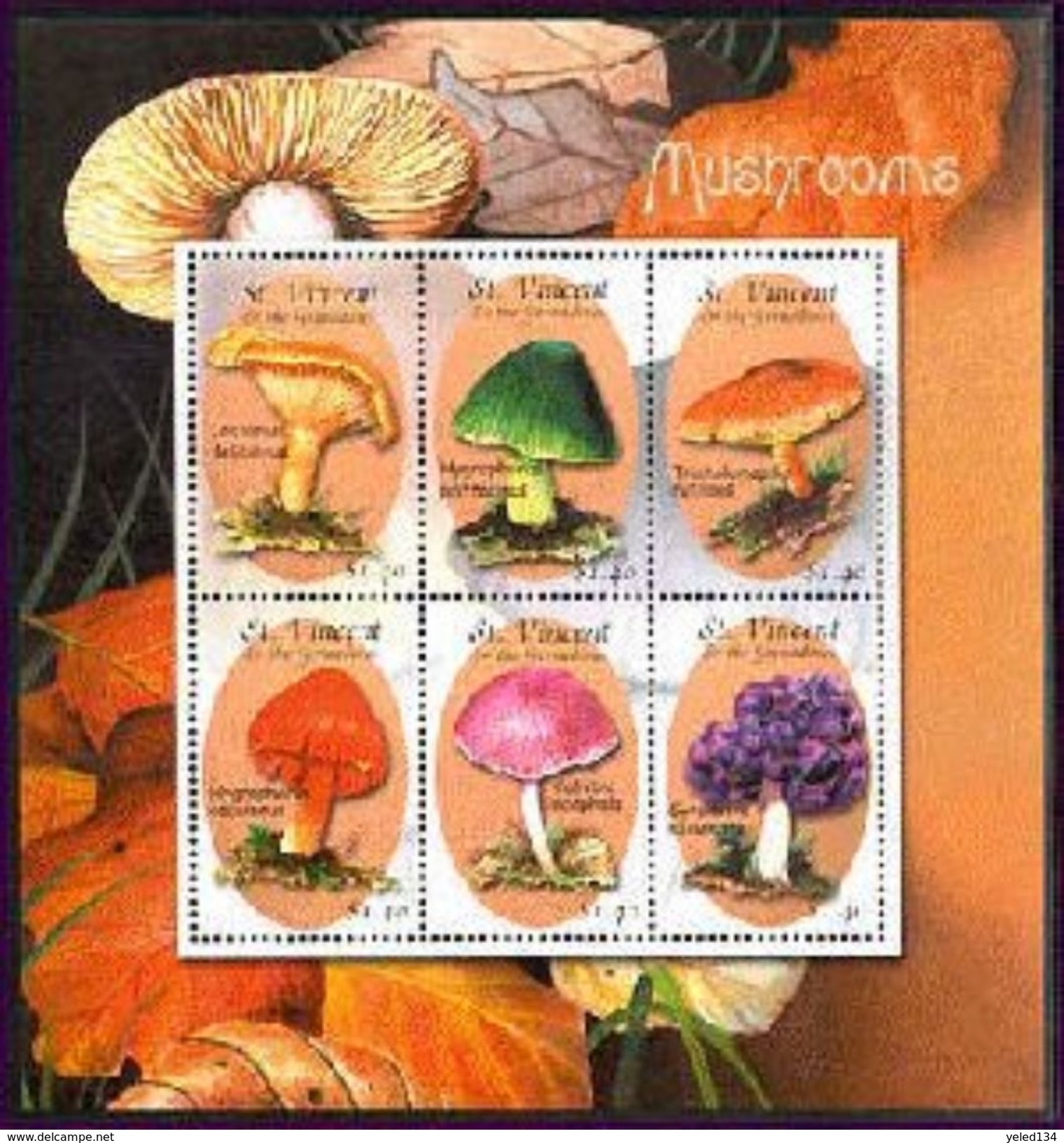 ST.VINCENT  2899  MINT NEVER HINGED SET OF STAMPS OF MUSHROOMS - Hongos