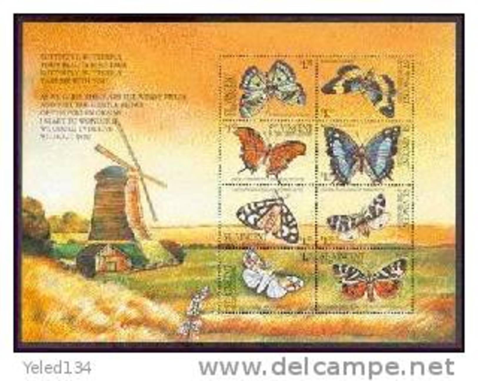 ST.VINCENT   2923  MINT NEVER HINGED MINI SHEET OF BUTTERFLIES-INSECTS   # M-728-2  ( - Butterflies