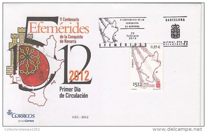 65738- CONQUEST OF NAVARRE ANNIVERSARY, COVER FDC, 2012, SPAIN - FDC