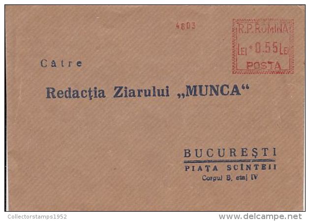 65804- AMOUNT 0.55 RED MACHINE STAMPS ON COVER, ABOUT 1950, ROMANIA - Briefe U. Dokumente