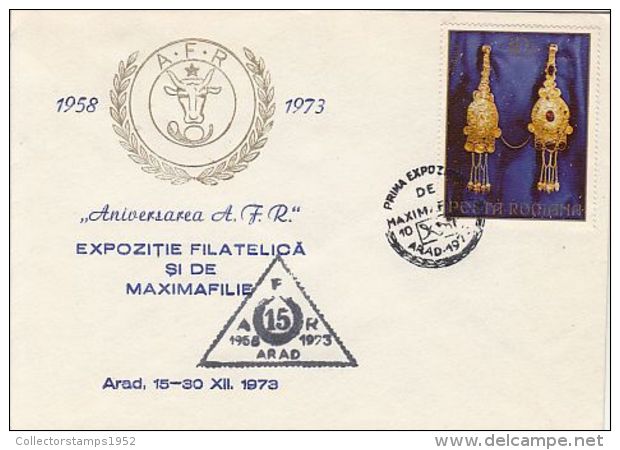 65812- ARAD PHILATELIC EXHIBITION, SPECIAL COVER, PIETROASA TREASURE FIBULAE STAMP, 1973, ROMANIA - Covers & Documents