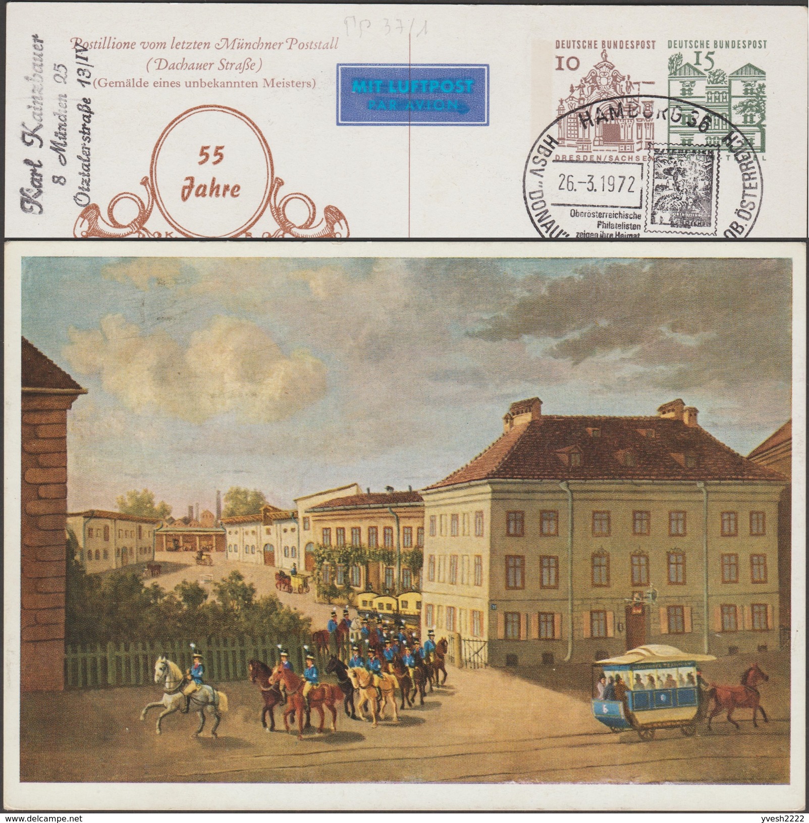 Allemagne 1972. Entier Postal Timbré Sur Commande. Peinture, Tram Hippomobile. Gendarmes à Chevaux - Tramways
