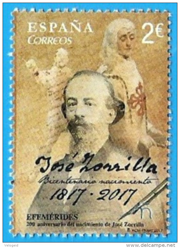 Espa&ntilde;a. Spain. 2017. Efemérides. Bicentenario Nacimiento José Zorilla - Unused Stamps