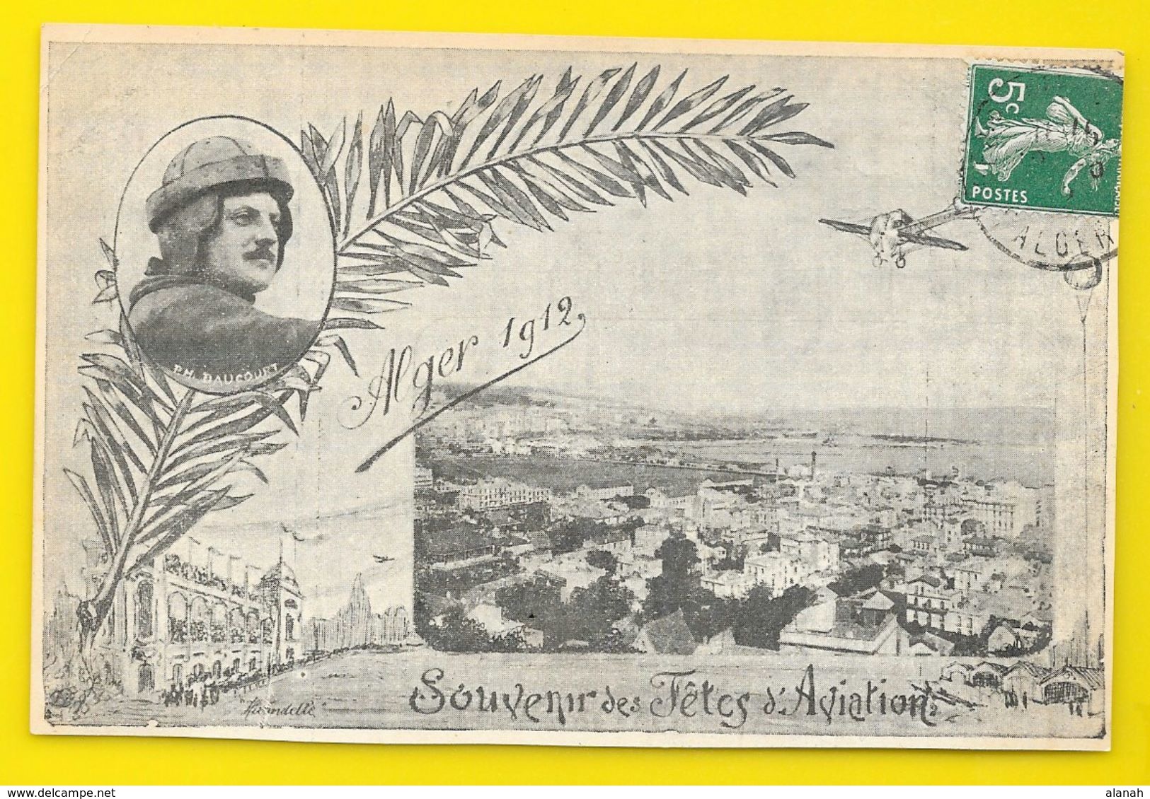 Rare ALGER 1912 Souvenir De L'Aviation Pilote Daucourt En Médaillon (Hirondelle) Algérie - Algiers