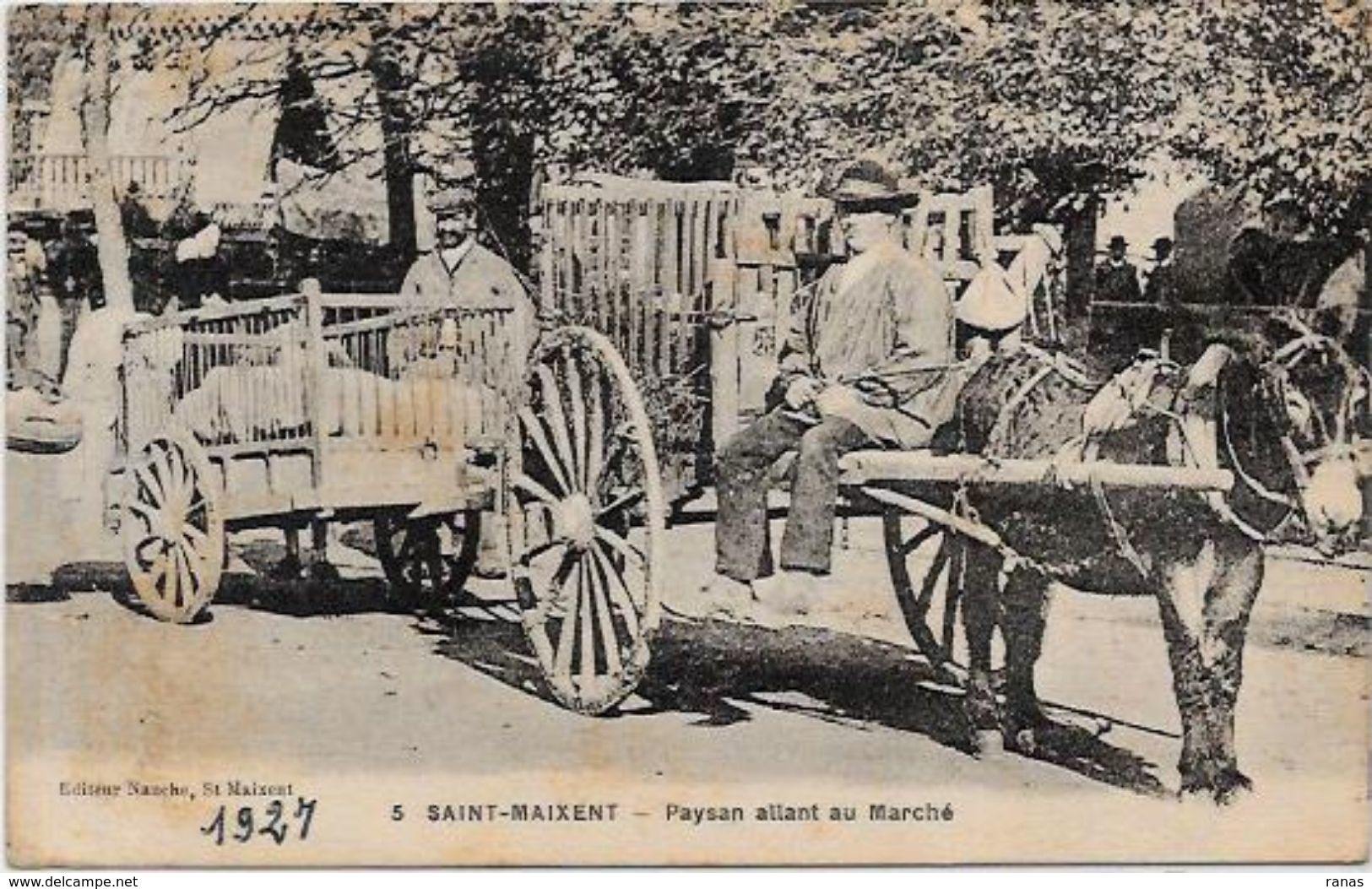 CPA Sarthe Saint MAIXENT Attelage Ane Marché écrite - Other & Unclassified