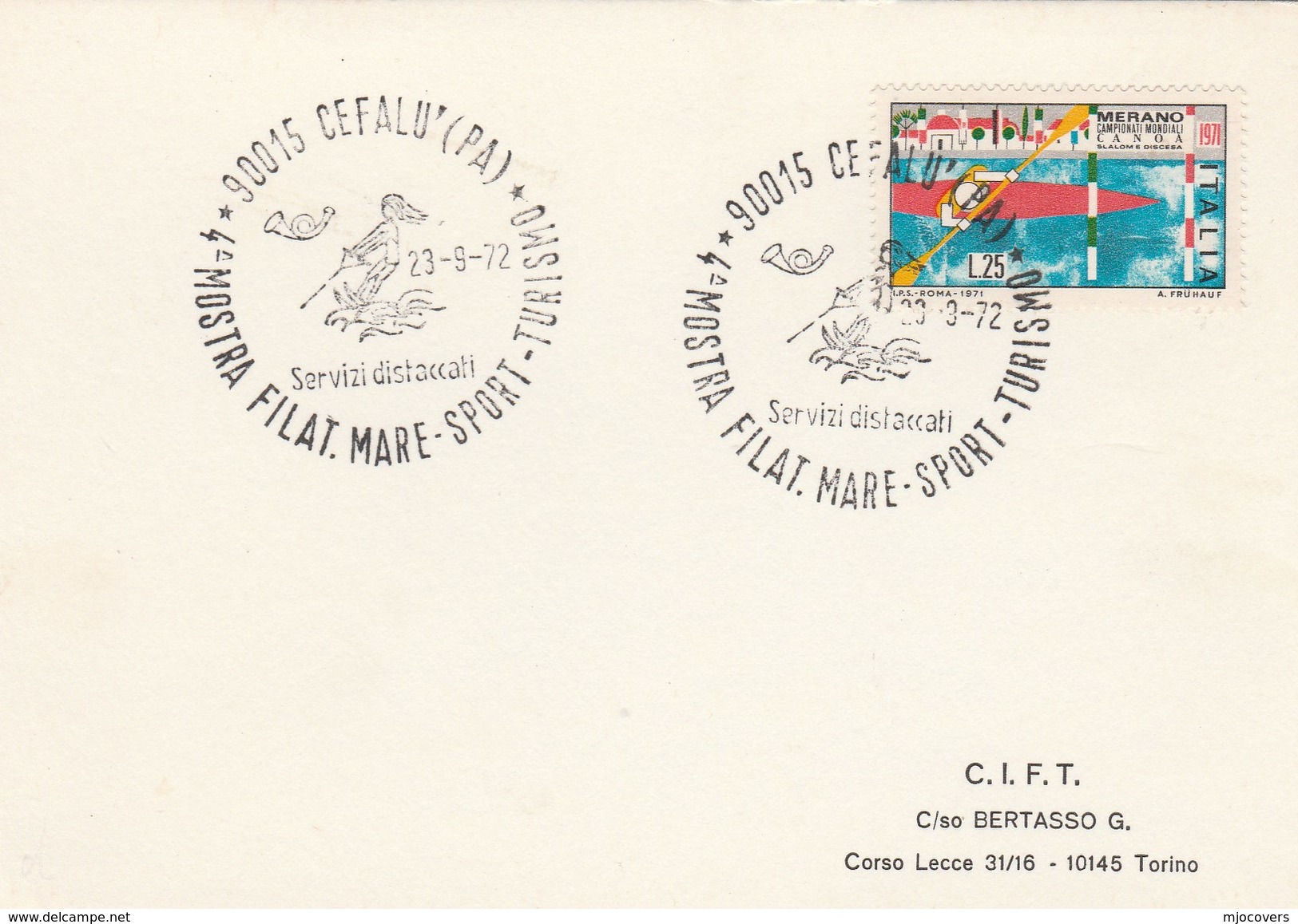 1972 Cefalu WATER SKIING EVENT COVER  Card Italy Stamps Sport - Sci Nautico