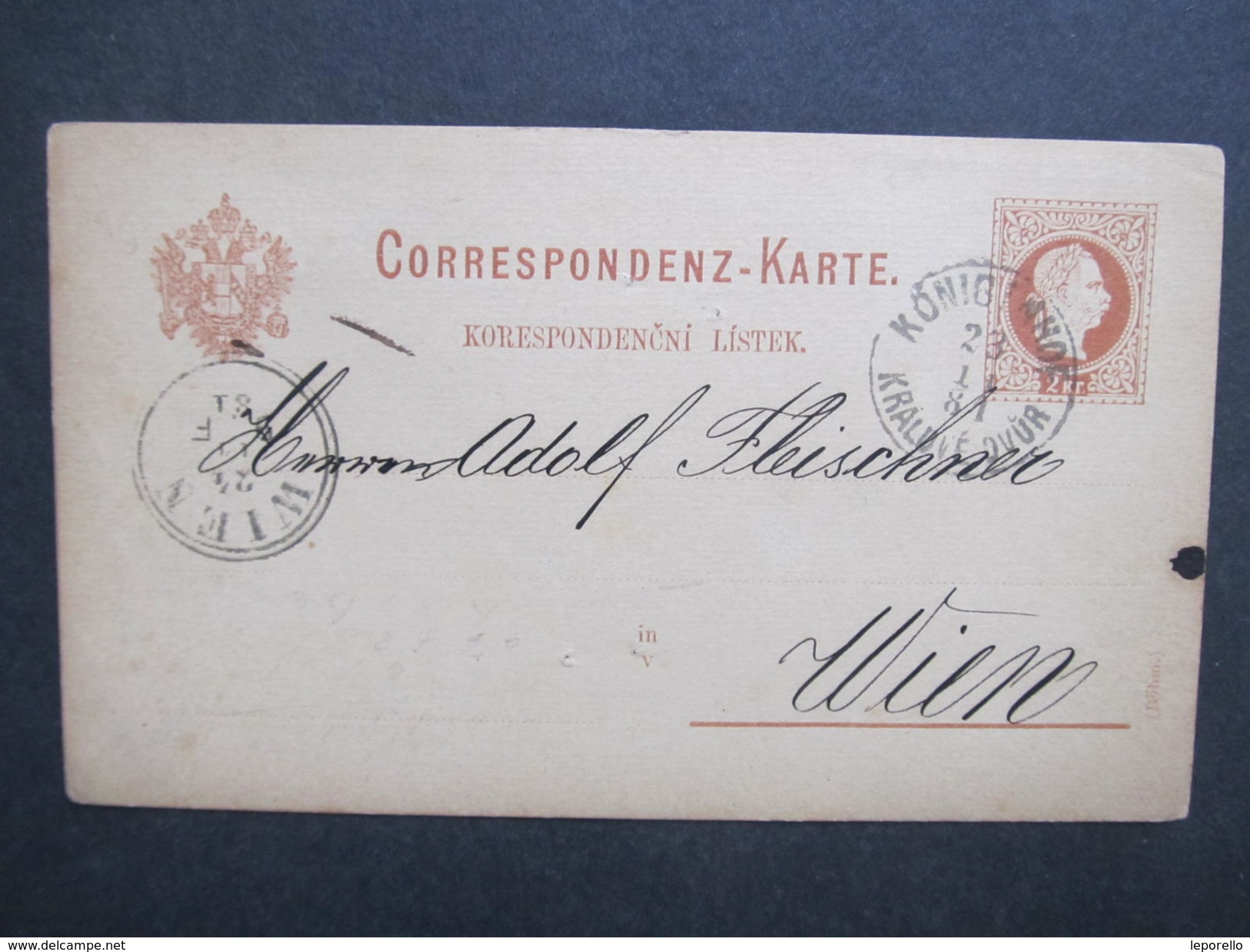 GANZSACHE Korrespondenzkarte Königinhof Kralove Dvur - Wien 1881 Winternitz Friedmann  /// D*27761 - Briefe U. Dokumente