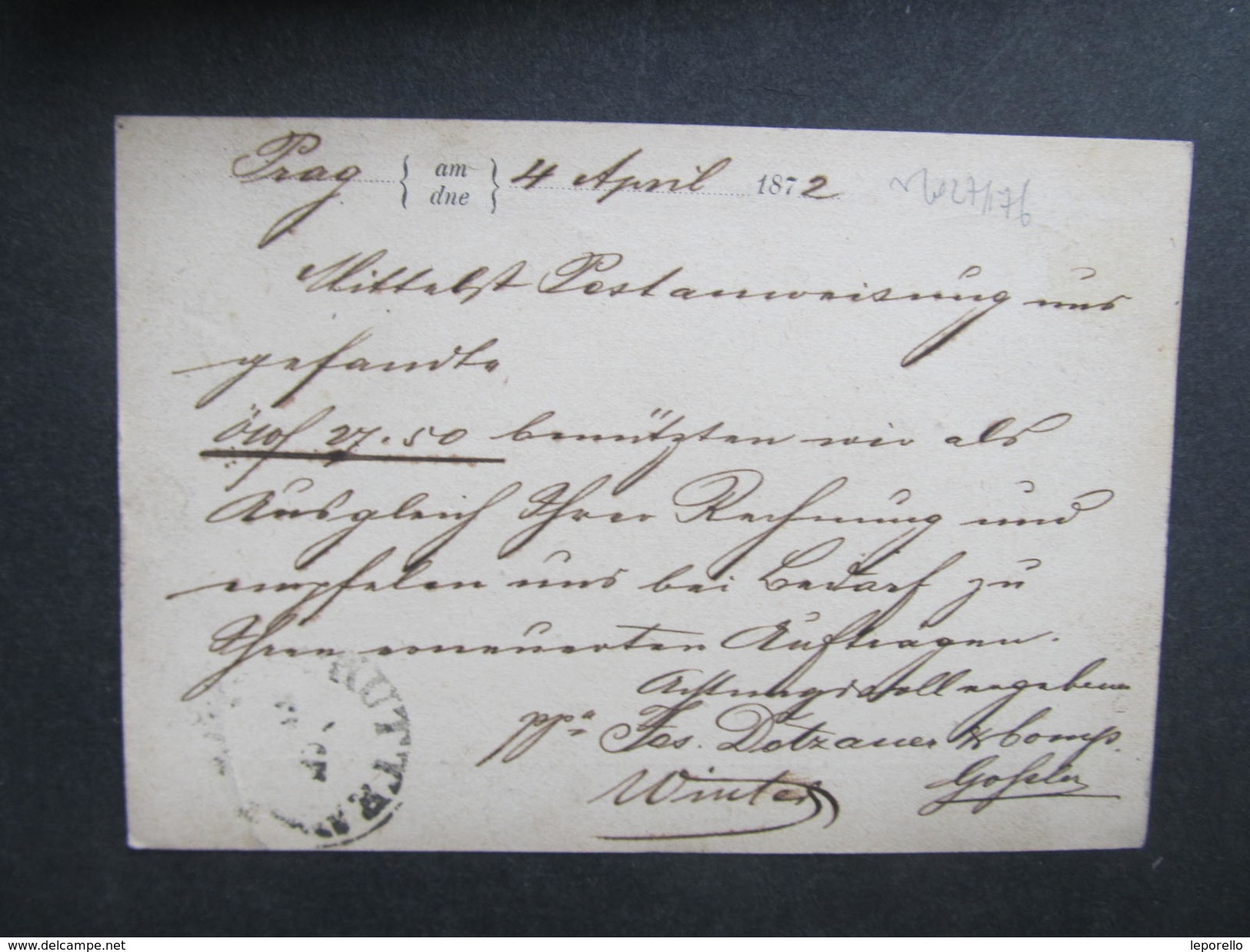 GANZSACHE Korrespondenzkarte Wien - Kuttenberg Dotzauer 1872/// D*27768 - Briefe U. Dokumente