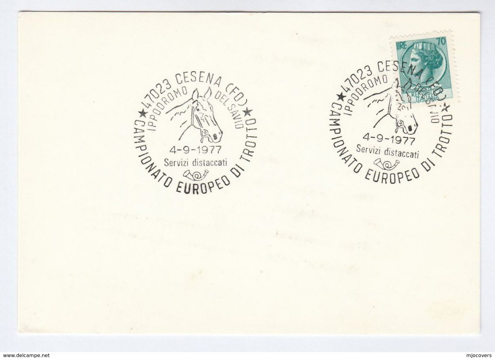 1977 European TROTTING CHAMPIONSHIP  EVENT COVER Cesena Italy Card Stamps Horse Racing  Horses Sport - Horses