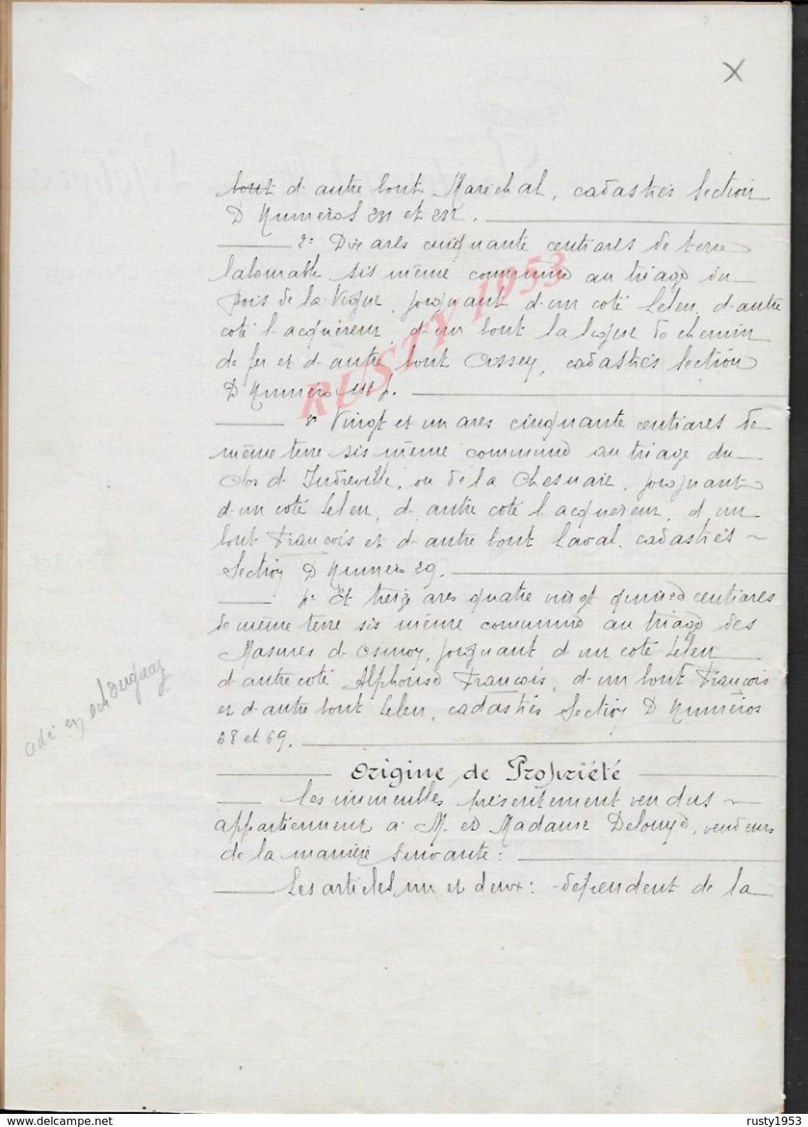 CHAMPIGNY LA FUTELAYE 1928 ACTE DE TERRES ENTRE MR DELOUYE À VERDET 8 PAGES : - Manuscripts