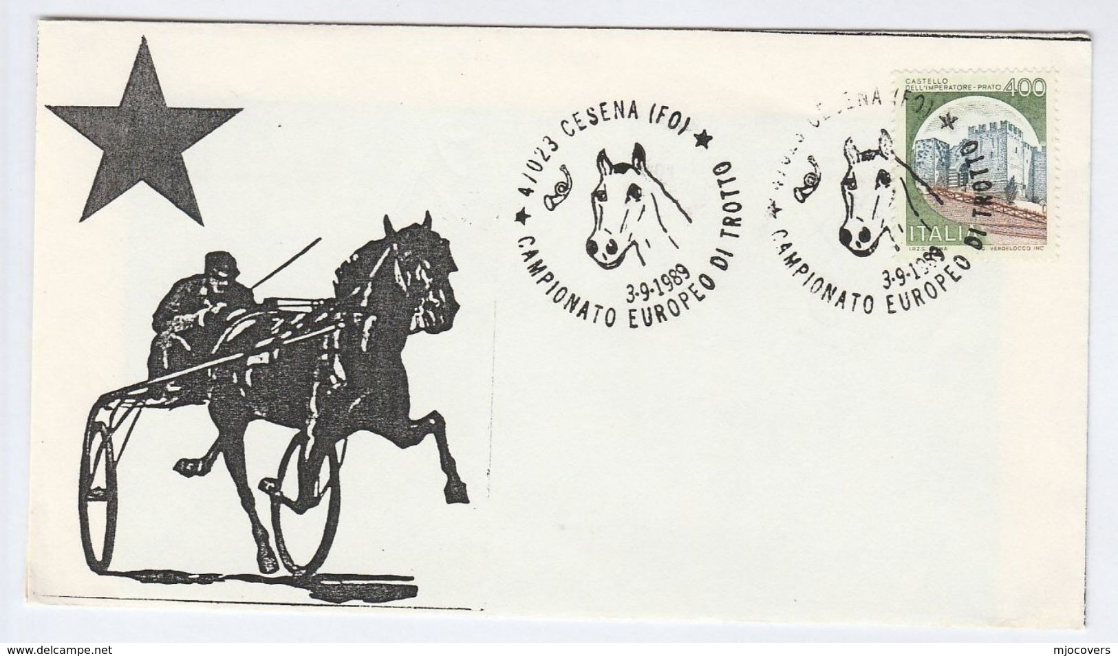 1989 European TROTTING CHAMPIONSHIP  EVENT COVER Cesena Italy Card Stamps Horse Racing  Horses Sport - Horses