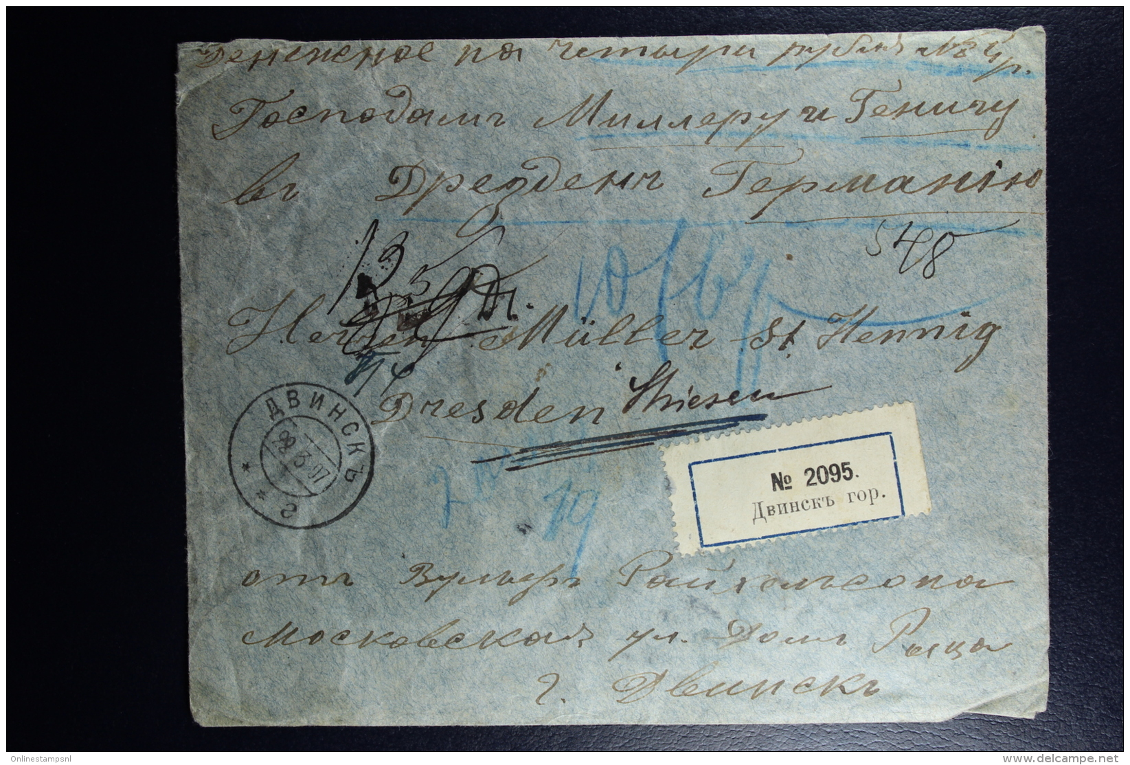 Russian Latvia : Registered Cover 1907 Witebsk  Dunaburg  To Dresden  Value Declared Waxed Sealed - Brieven En Documenten