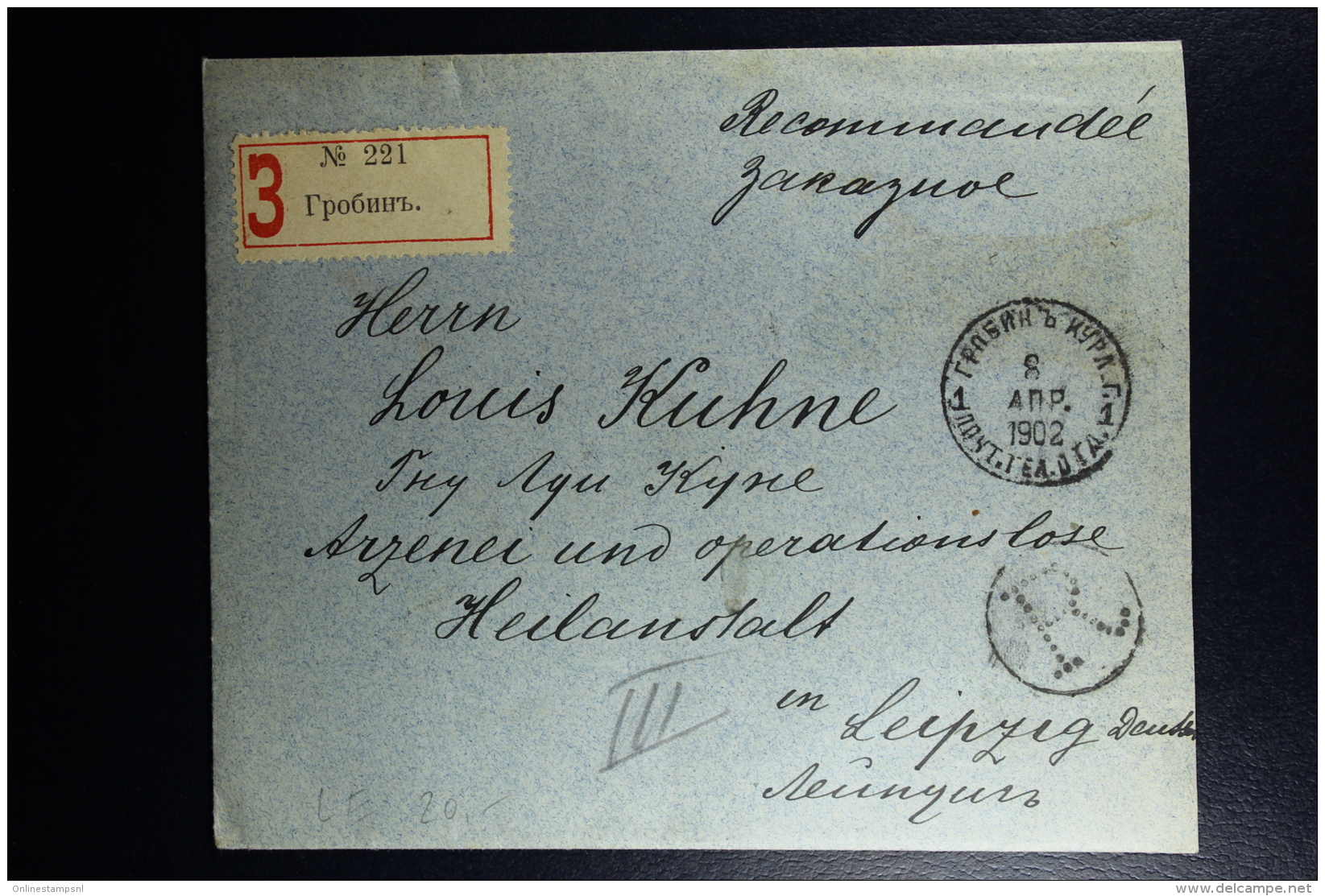 Russian Latvia : Registered Cover 1902 Kurland Grobin  To Leipzig With Original Letter Inside - Lettres & Documents