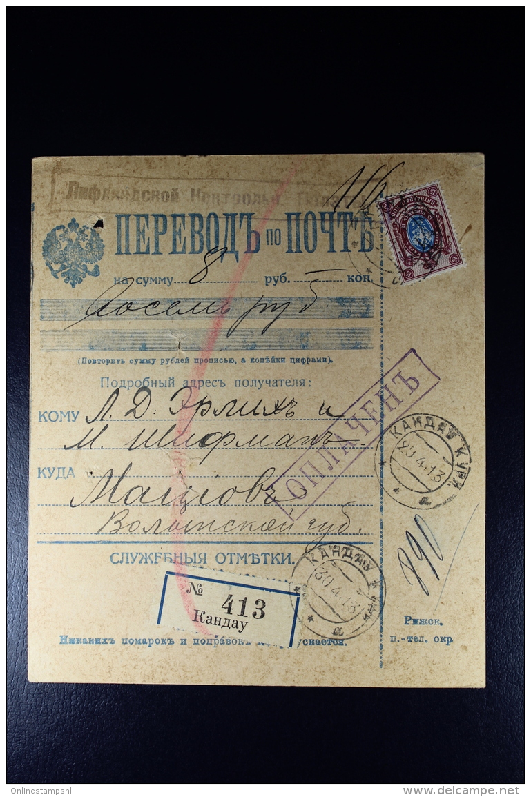 Russian Latvia : Money Order 1913 Kurland Kandau - Storia Postale