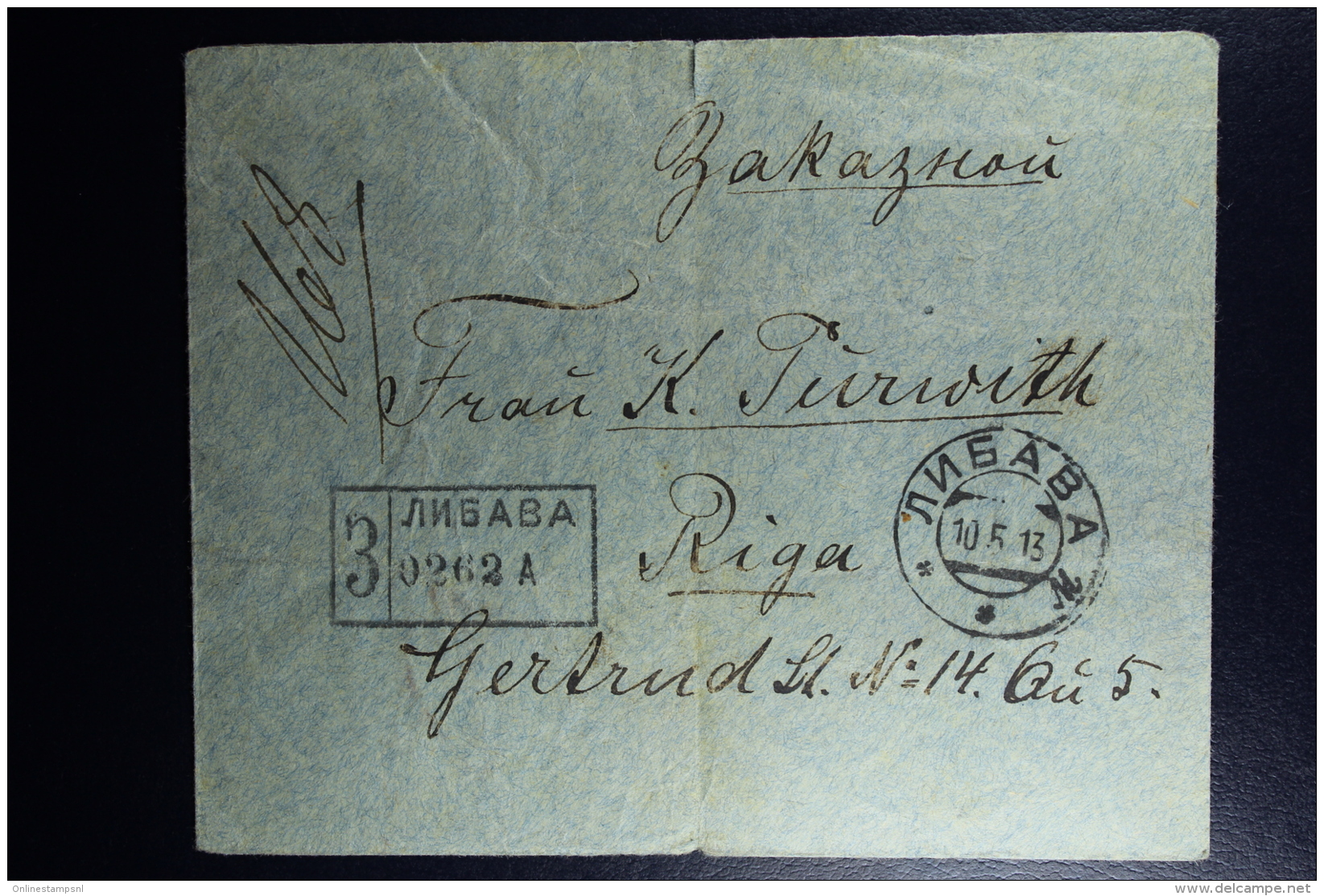 Russian Latvia : Registered Cover 1913 Kurland Libau To Riga - Covers & Documents