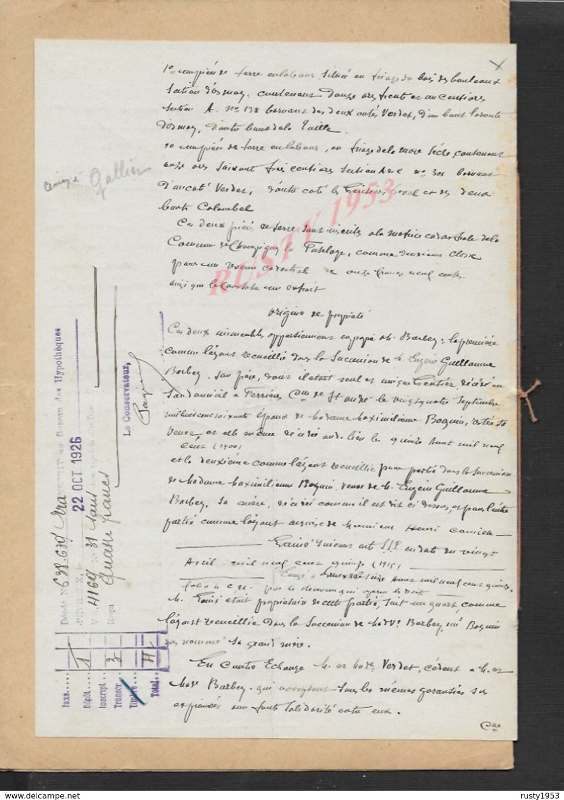 CHAMPIGNY LA FUTELAYE X SAINT ANDRE 1926 ACTE DE TERRES ENTRE MR BARBEY À VERDET 4 PAGES : - Manuscripts