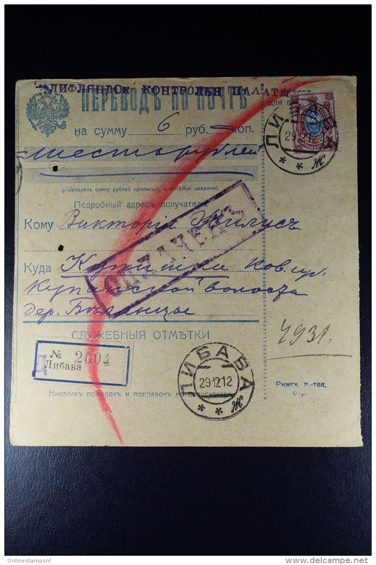 Russian Latvia : Money Order 1912 Kurland Libau - Covers & Documents