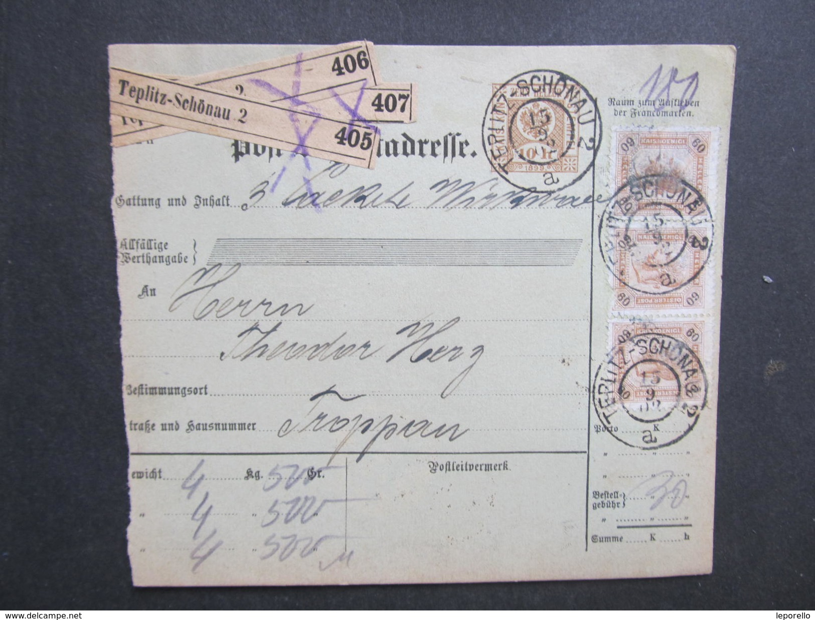 POSTBEGLEITADRESSE Teplitz Schönau 2 - Troppau 1902  /// D*27799 - Briefe U. Dokumente