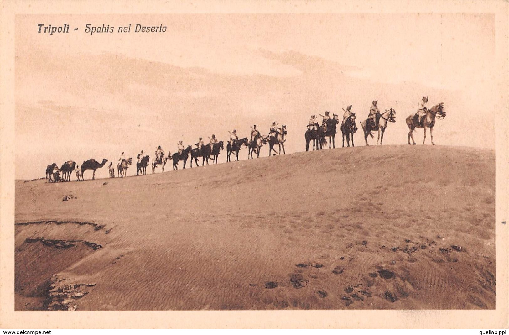 06690 "LIBIA - TRIPOLI - SPAHIS NEL DESERTO"  ANIMATA, CAVALLI, FOTO BRAGONI. CART  NON SPED - Libia