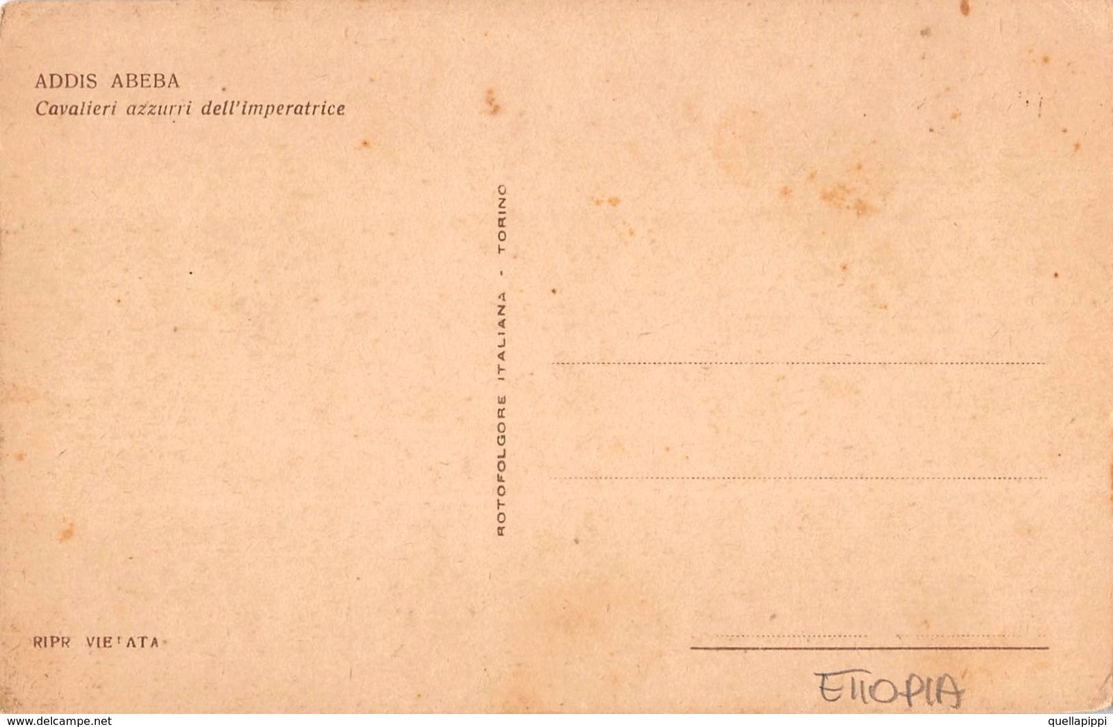 06692 "ETIOPIA - ADDIS ABEBA - CAVALIERI AZZURRI DELL'IMPERATRICE"  ANIMATA, ROTOFOLGORE ITALINA TORINO. CART  NON SPED - Etiopia