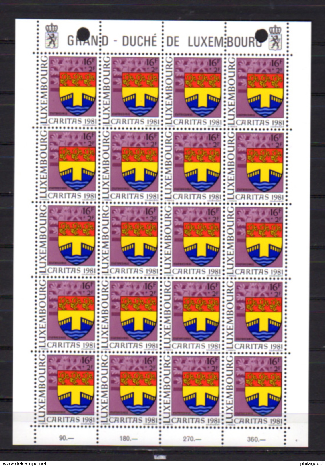 1981,  Caritas, Armoiries Municipales, 991 / 995 **en Feuille De 20, Cote 130 €, - Full Sheets