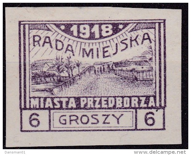 POLAND 1918 Przedborz Local Fi 9A Mint Hinged Signed Mikulski T.2 - Sonstige & Ohne Zuordnung