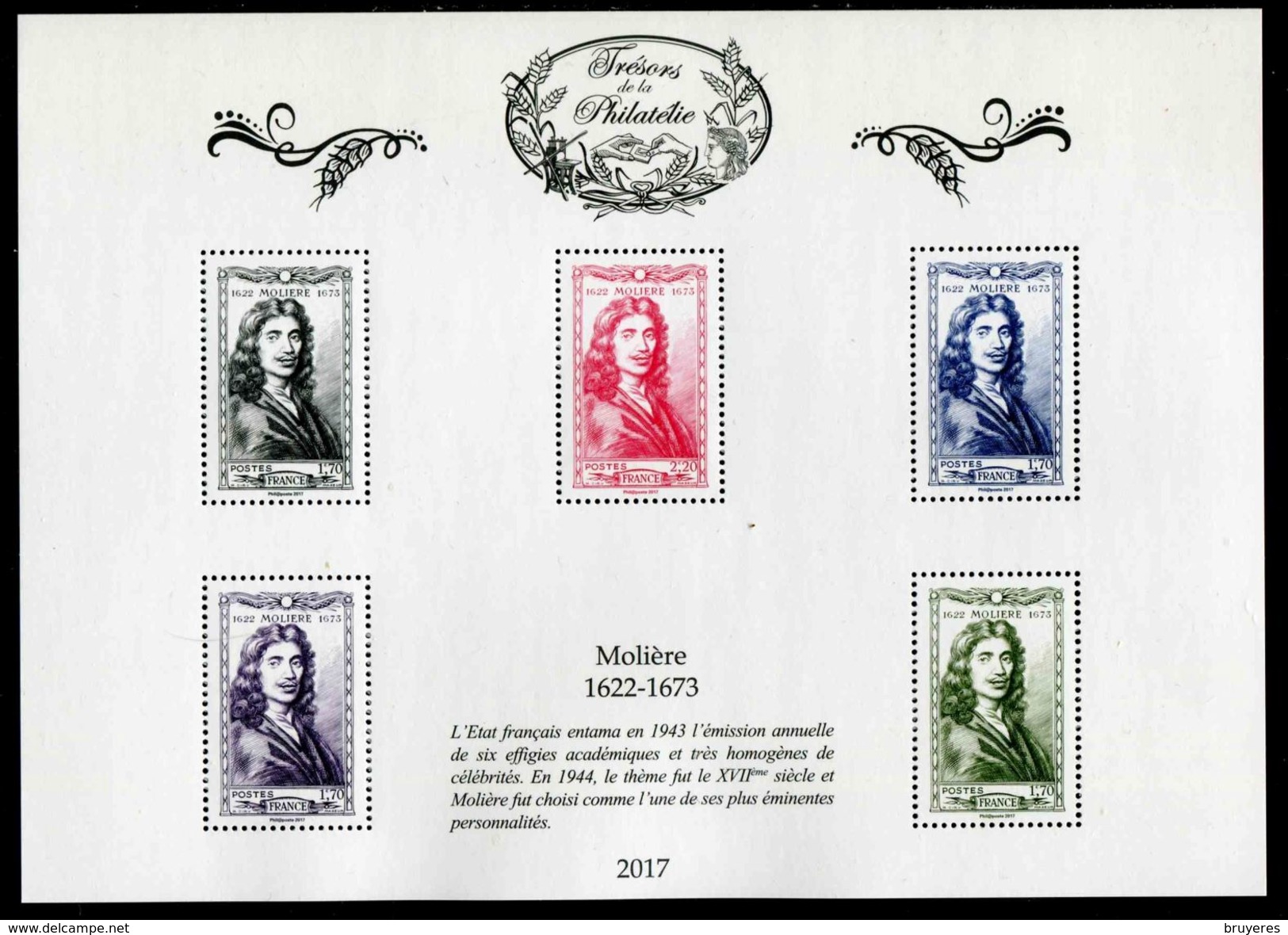 Bloc-feuillet** De 2017 Avec 5 Timbres Gommés "Trésors De La Philatélie : MOLIERE" - Neufs