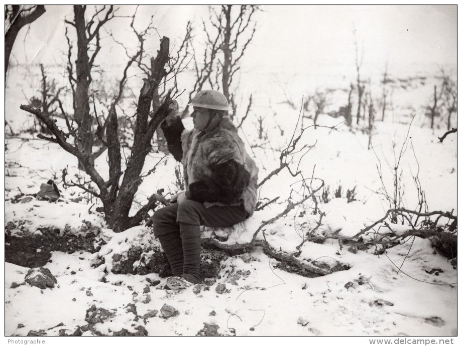 France WWI Front De L'Ouest Soldat Anglais En Tenue D'Hiver Ancienne Photo 1914-1918 - Guerre, Militaire